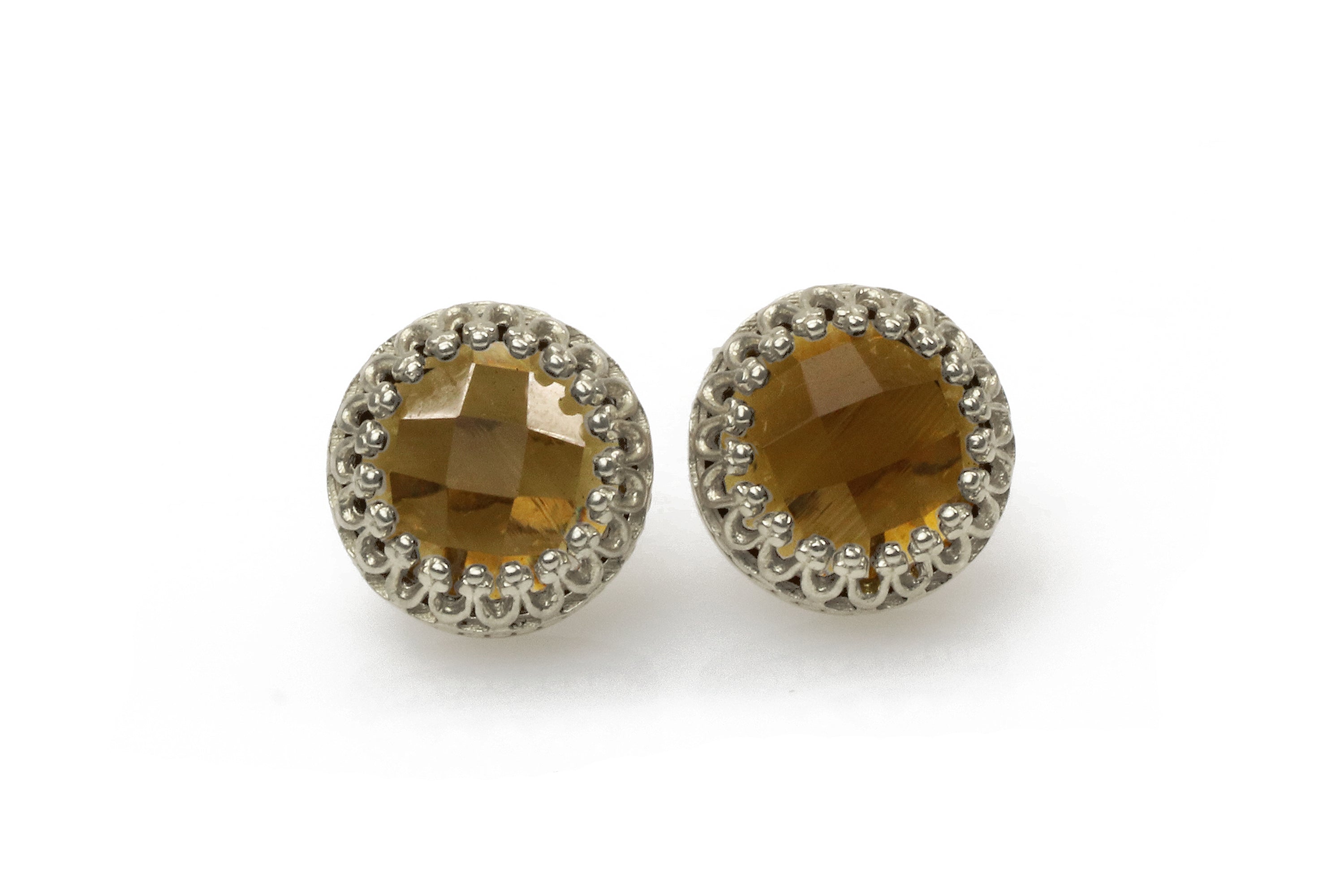 Gold and Sterling Silver Stud Earrings - Smoky Quartz Gemstone Earrings - Womens and Girls Jewelry Earrings Anemone Jewelry