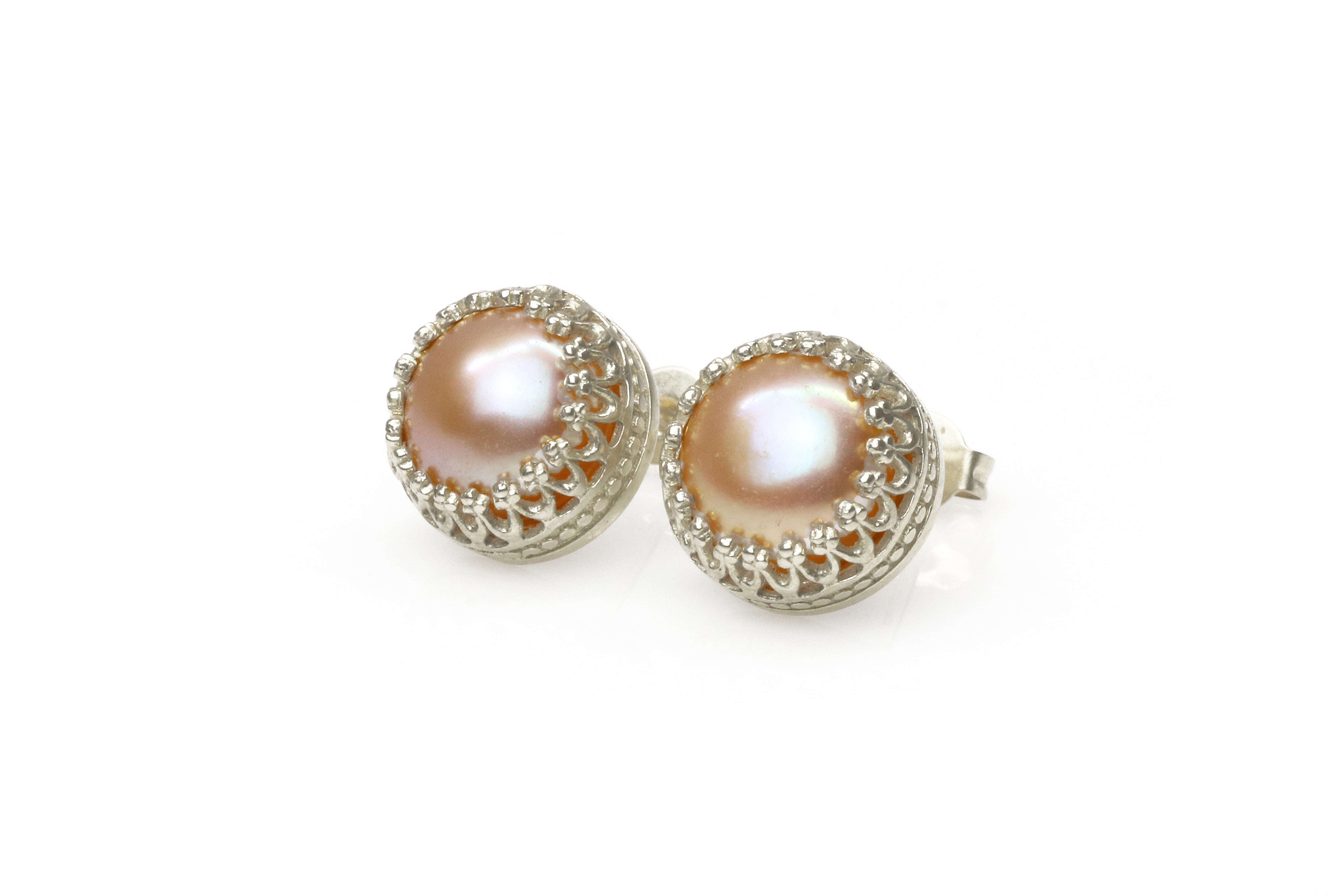 Silver Pink Pearl Stud Earrings Earrings Anemone Jewelry