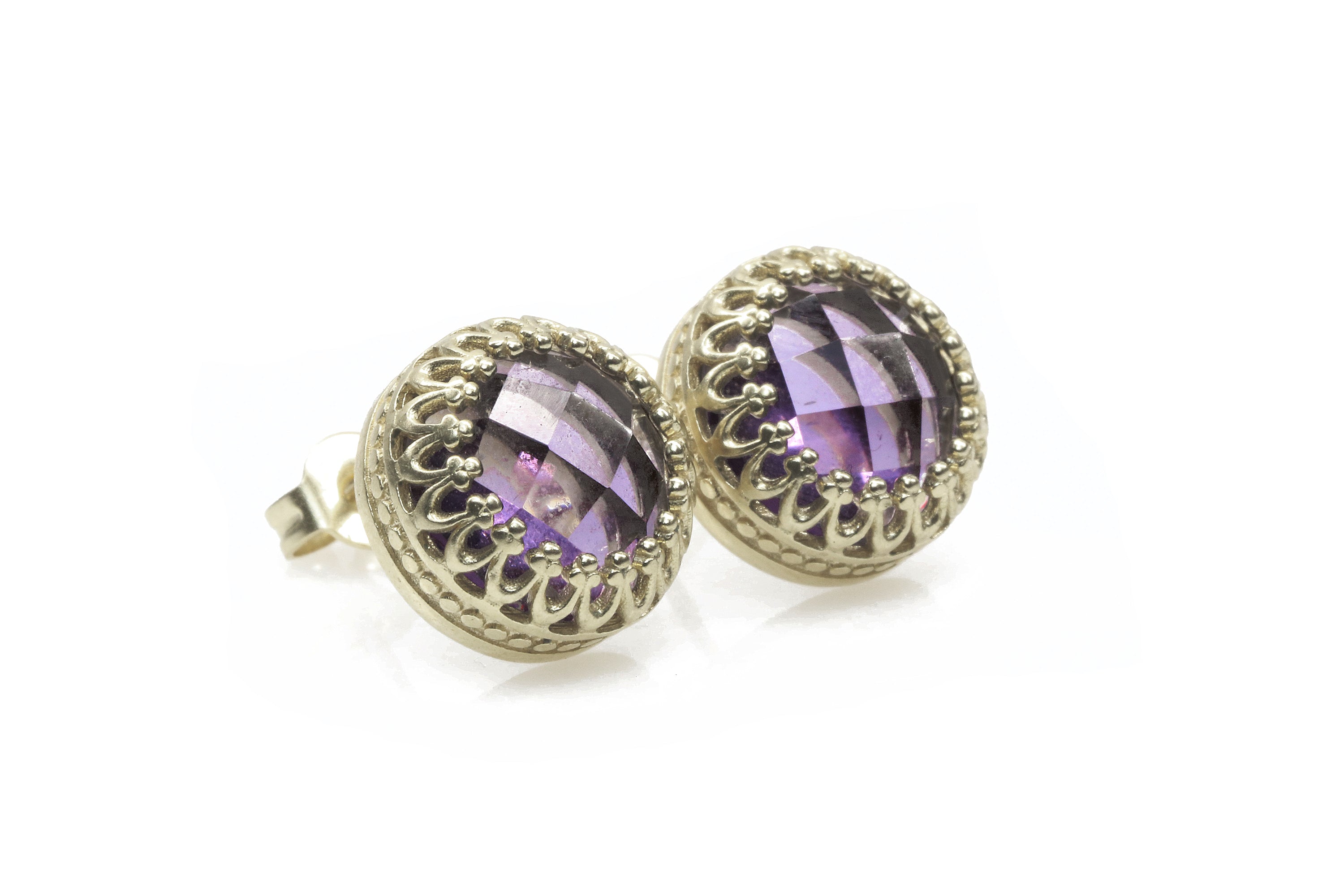Round Amethyst Earrings in 925 Sterling Silver Earrings Anemone Jewelry