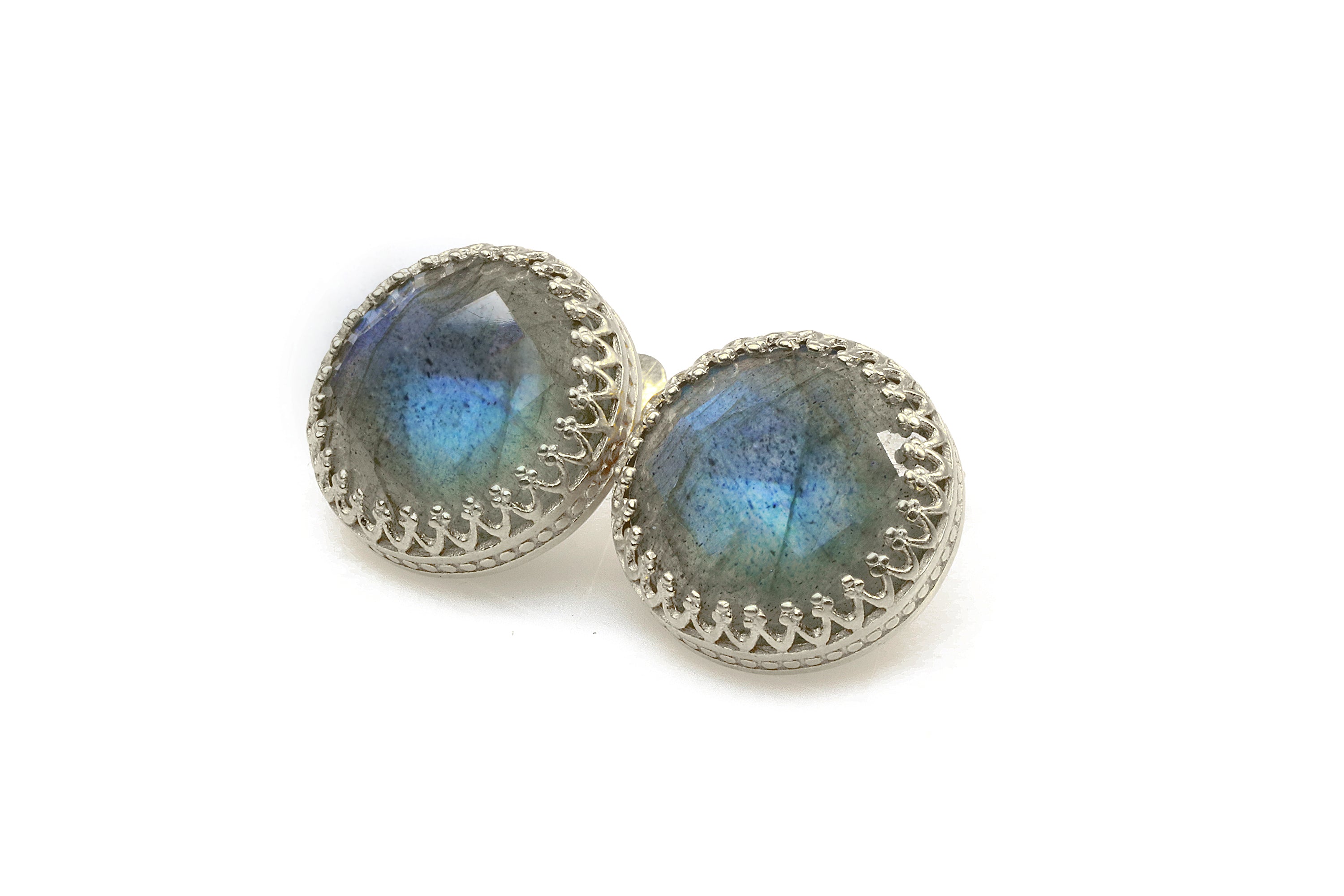 Round Large Labradorite Gold Filled Stud Earrings Earrings Anemone Jewelry