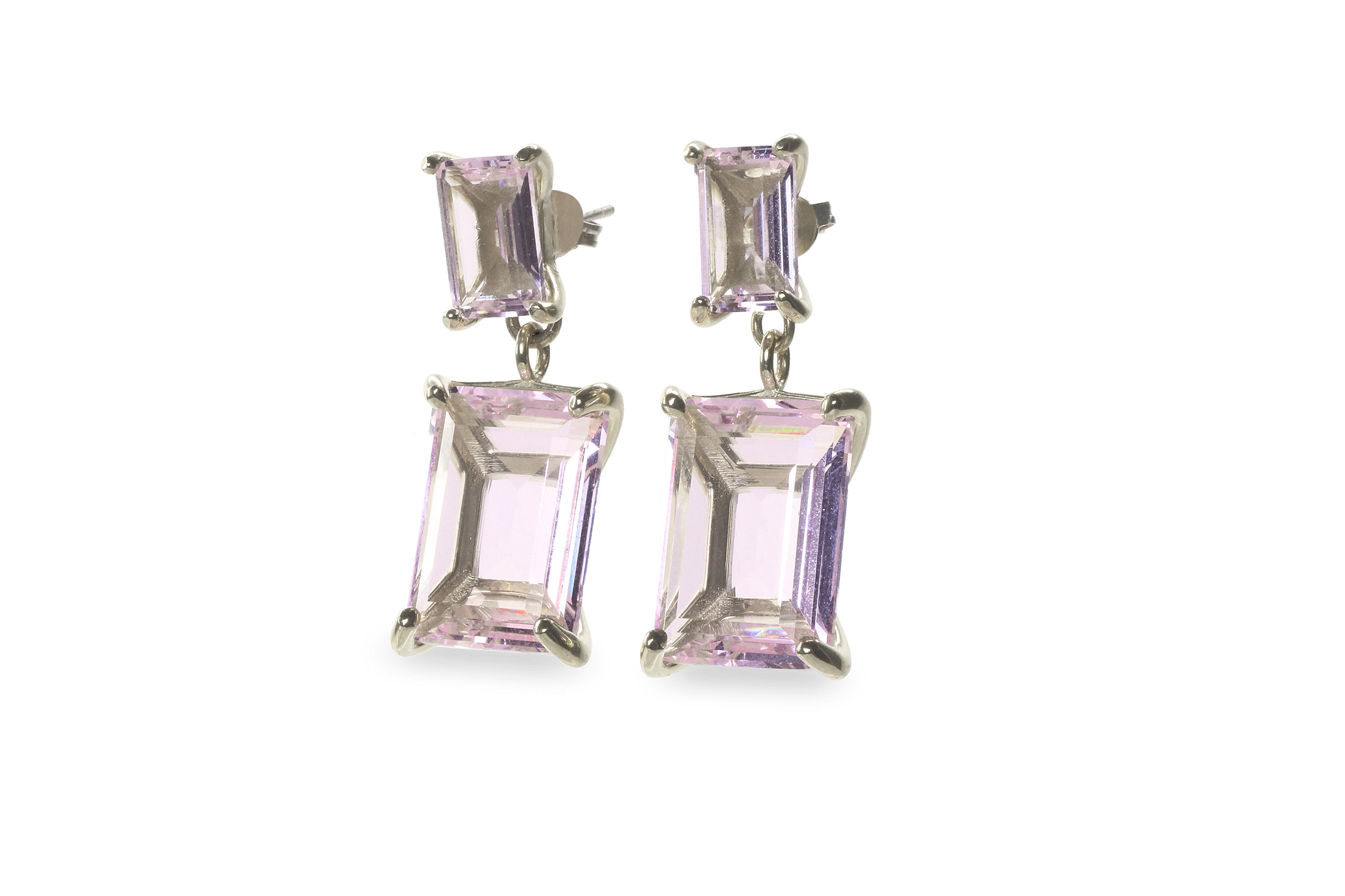 Double Rose Quartz Earrings in Gold Earrings Anemone Jewelry