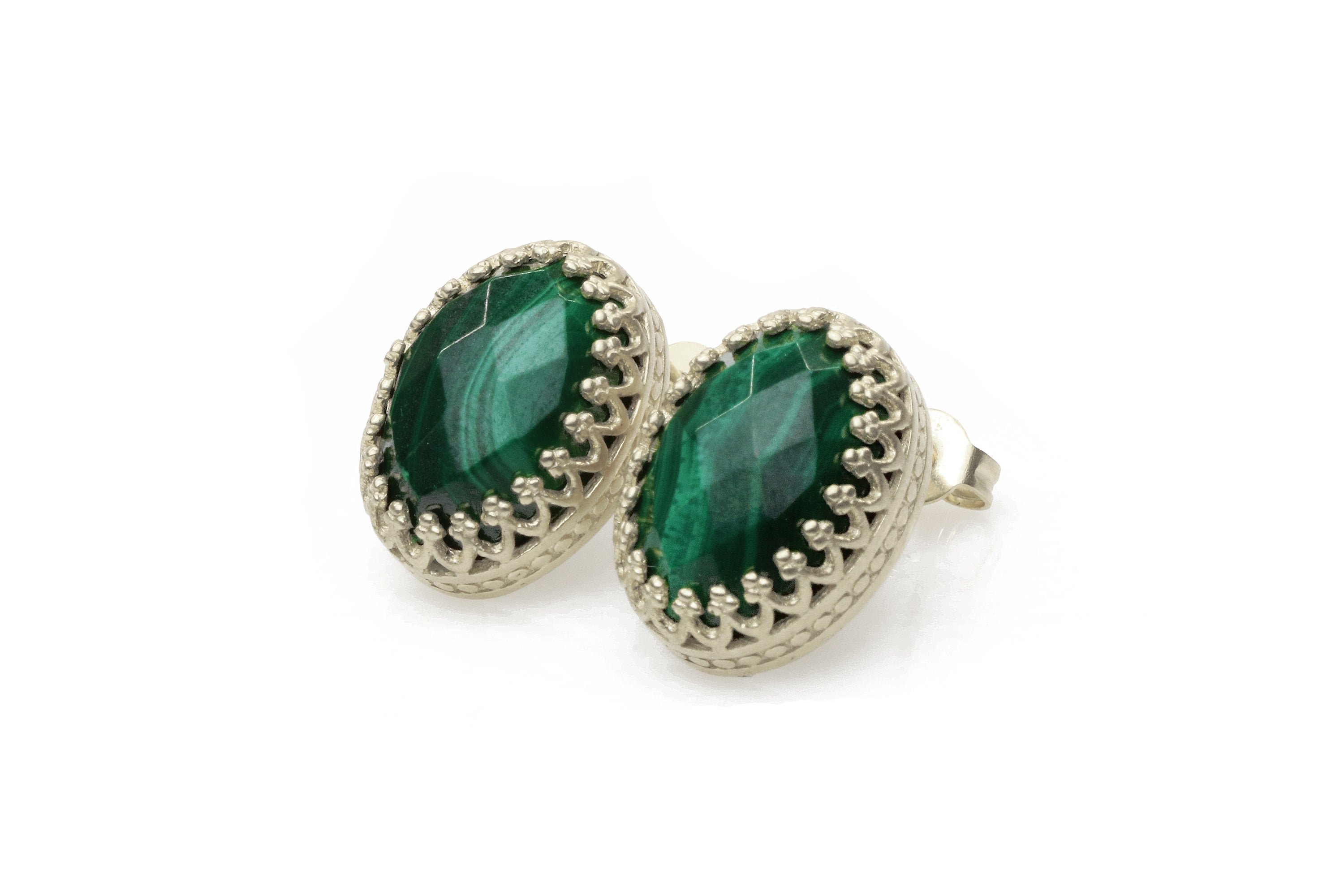 Gold Filled Oval Malachite Stud Earrings Earrings Anemone Jewelry
