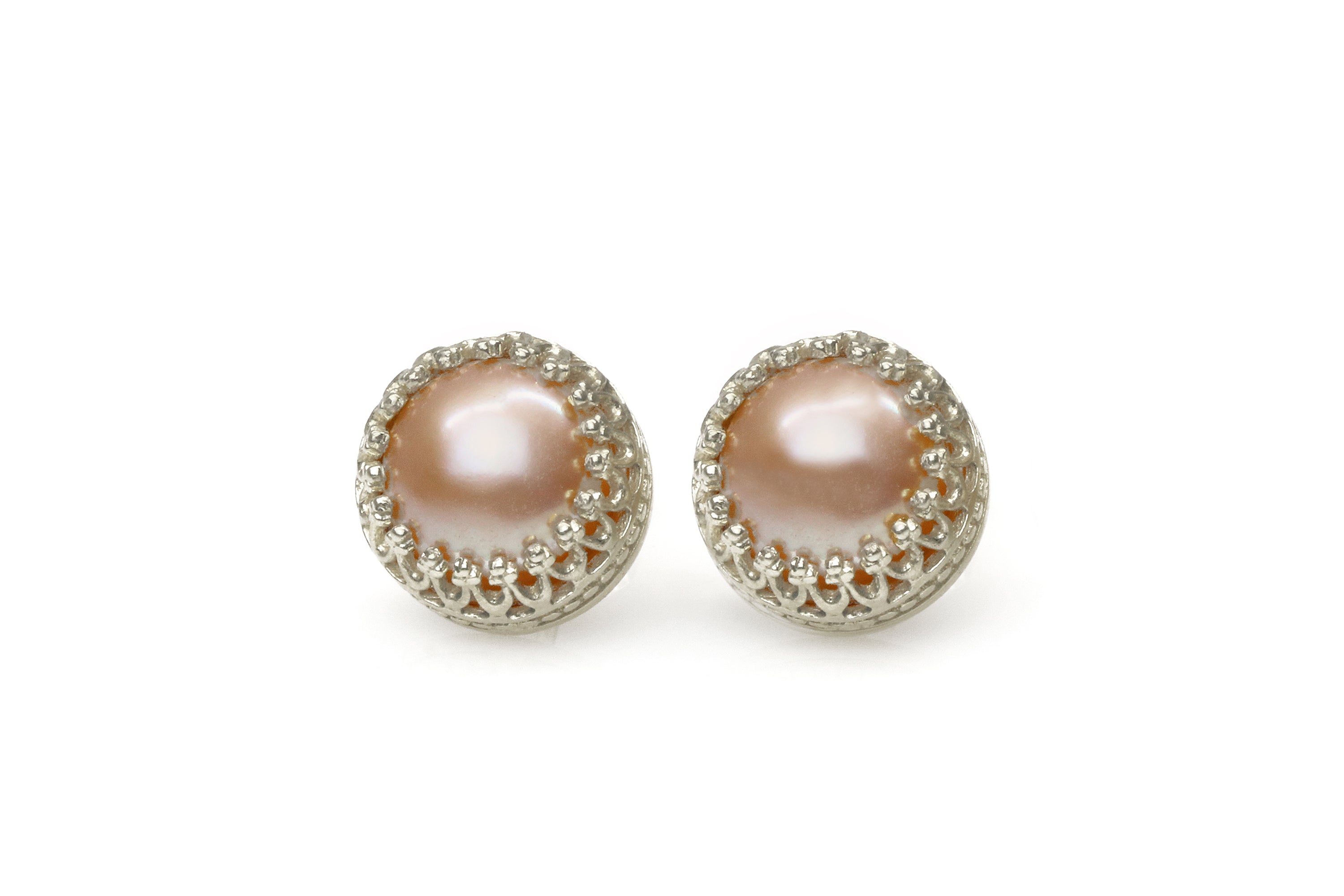 Silver Pink Pearl Stud Earrings Earrings Anemone Jewelry