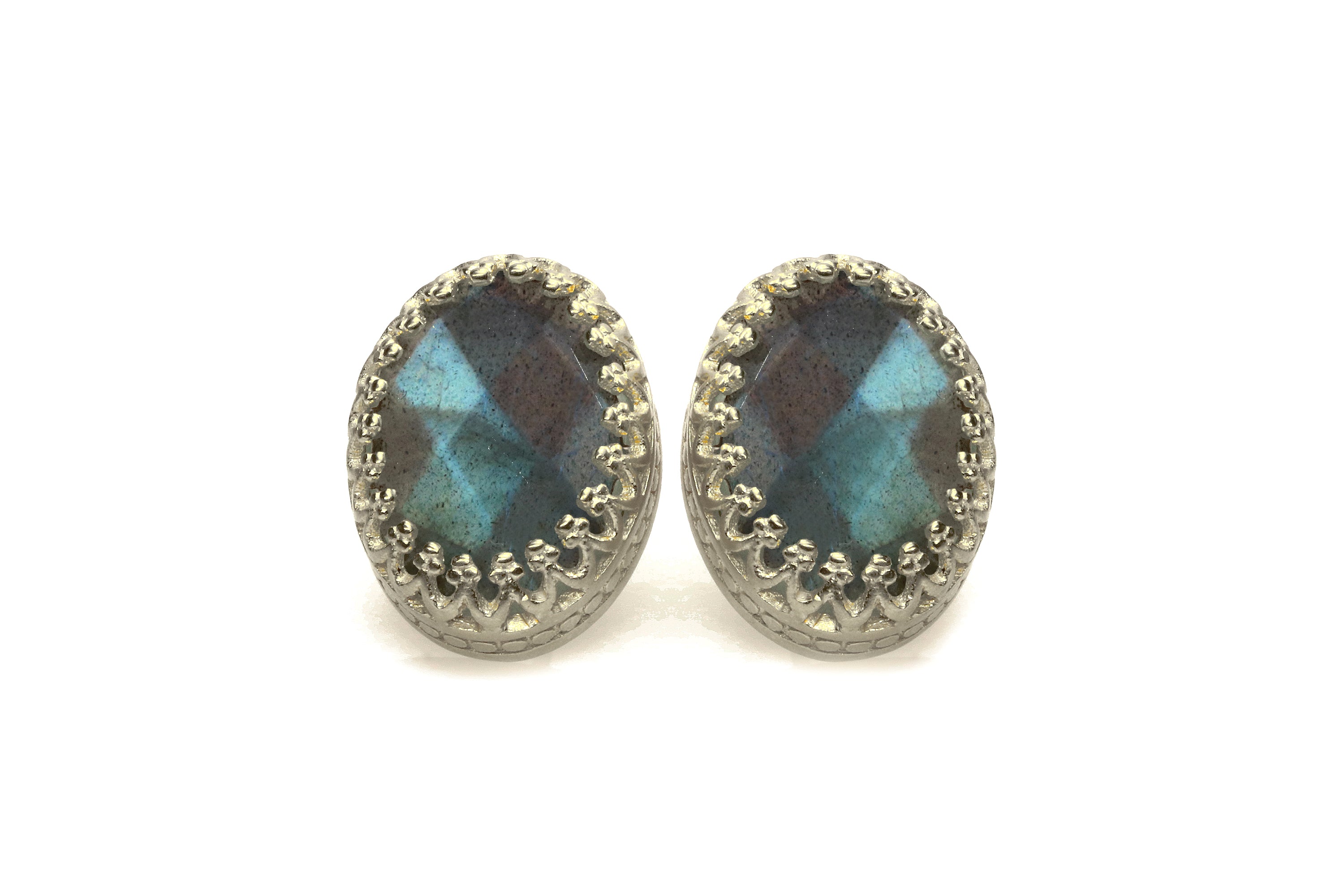 Sterling Silver Oval Labradorite Stud Earrings Earrings Anemone Jewelry