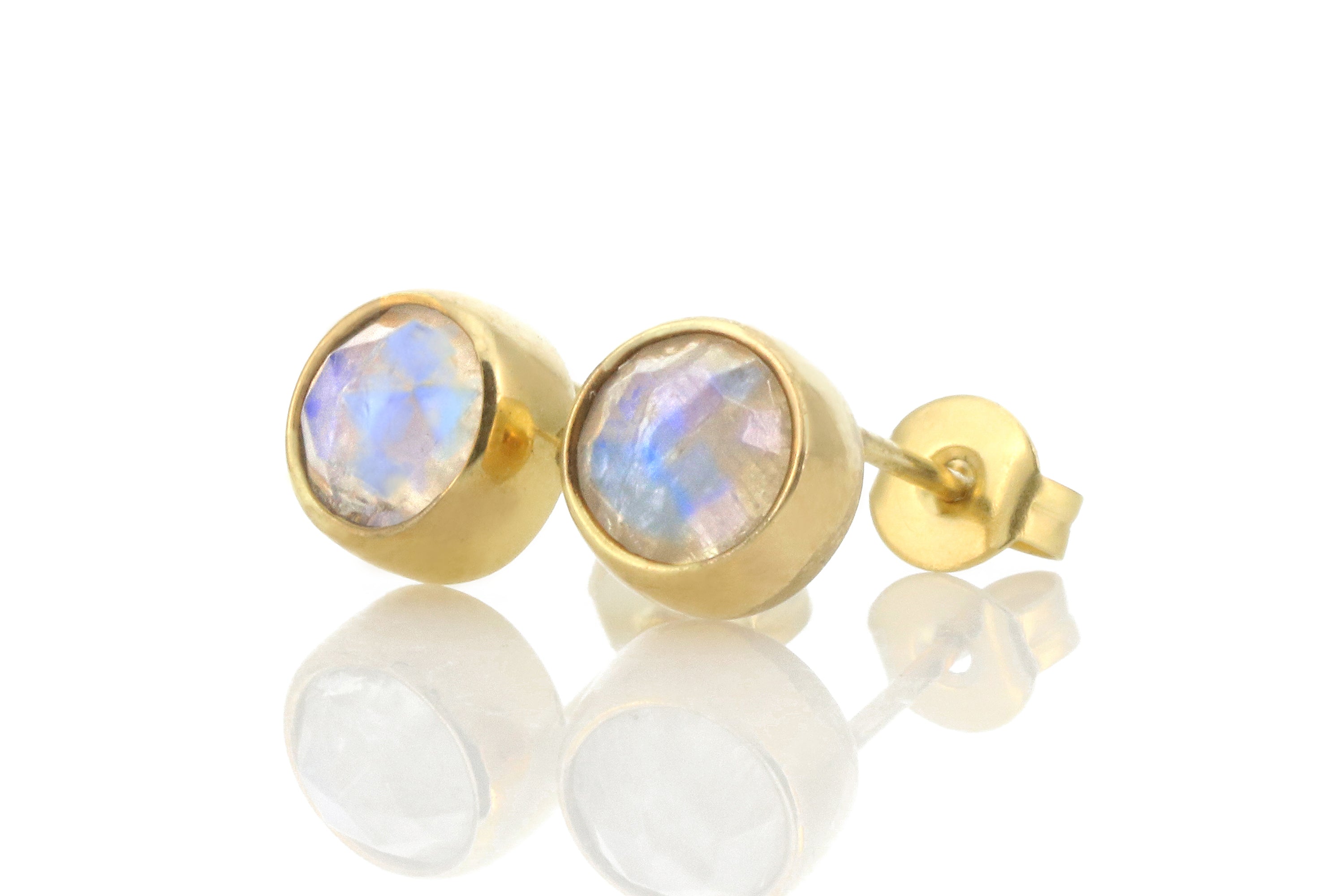 Round Gold Delicate Bezel Set Moonstone Earrings Earrings Anemone Limited