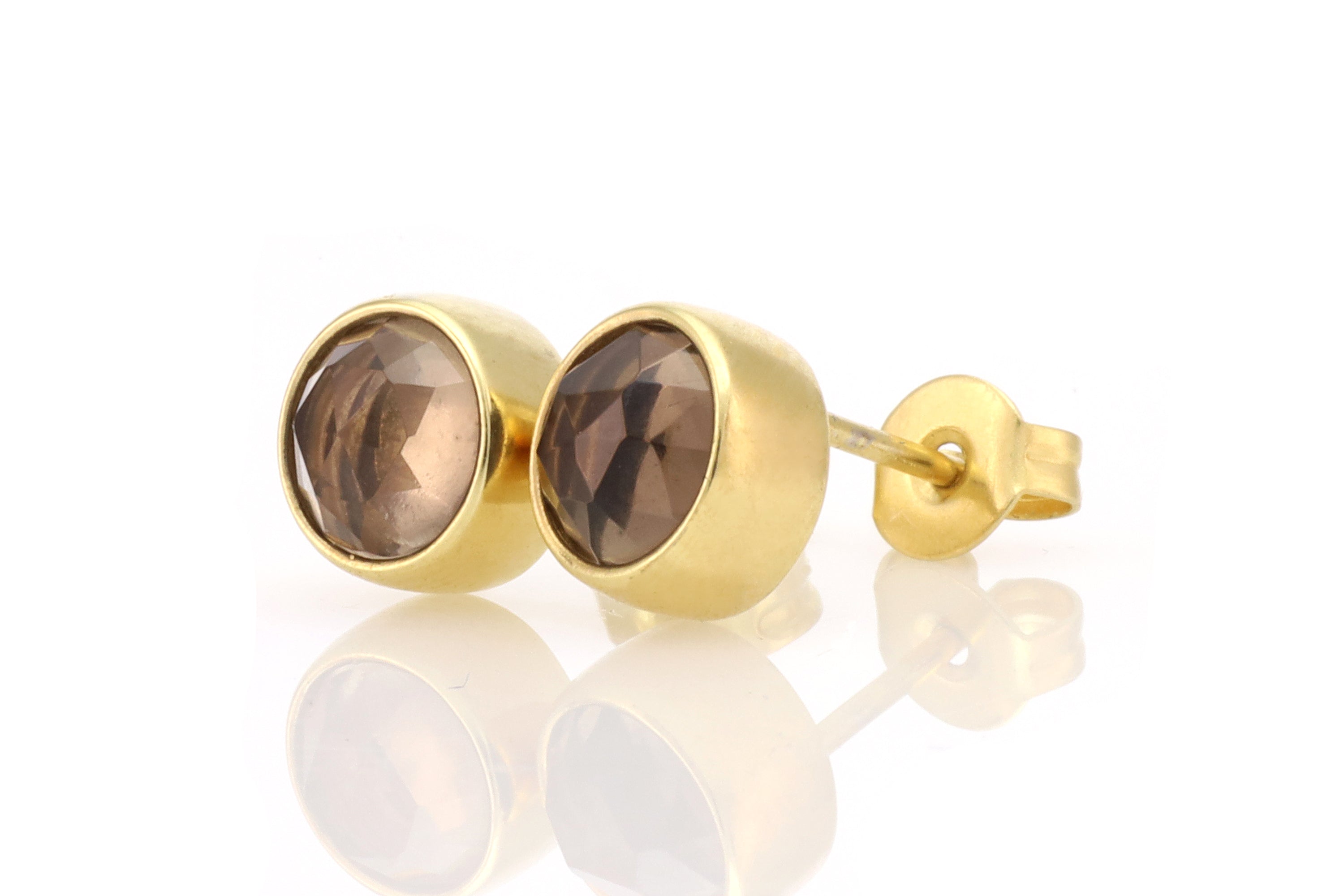 Delicate Smoky Quartz Bezel Set Gold Round Earrings Earrings Anemone Limited