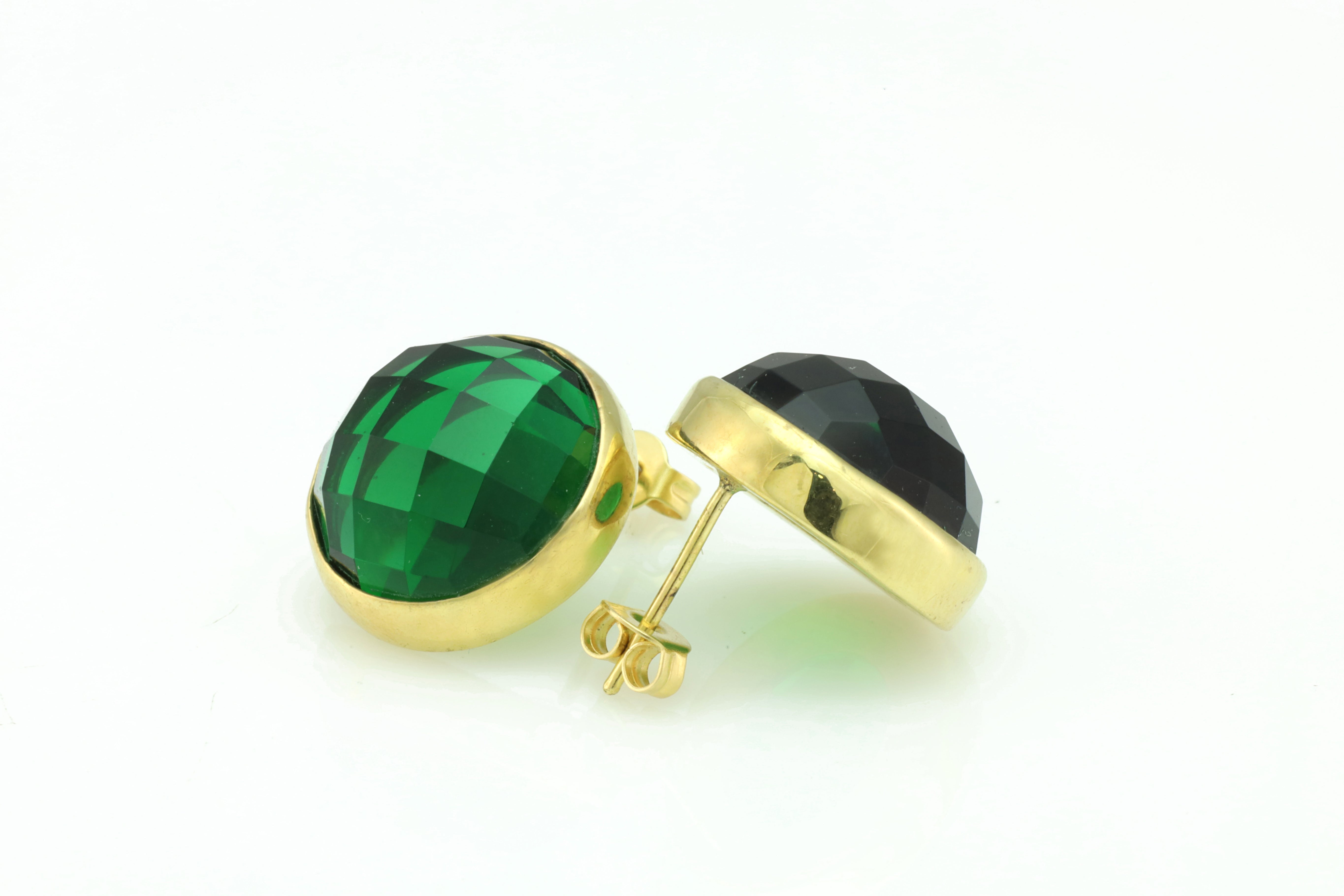 Bezel Set Emerald Gemstone Gold Stud Earrings Earrings Anemone Limited