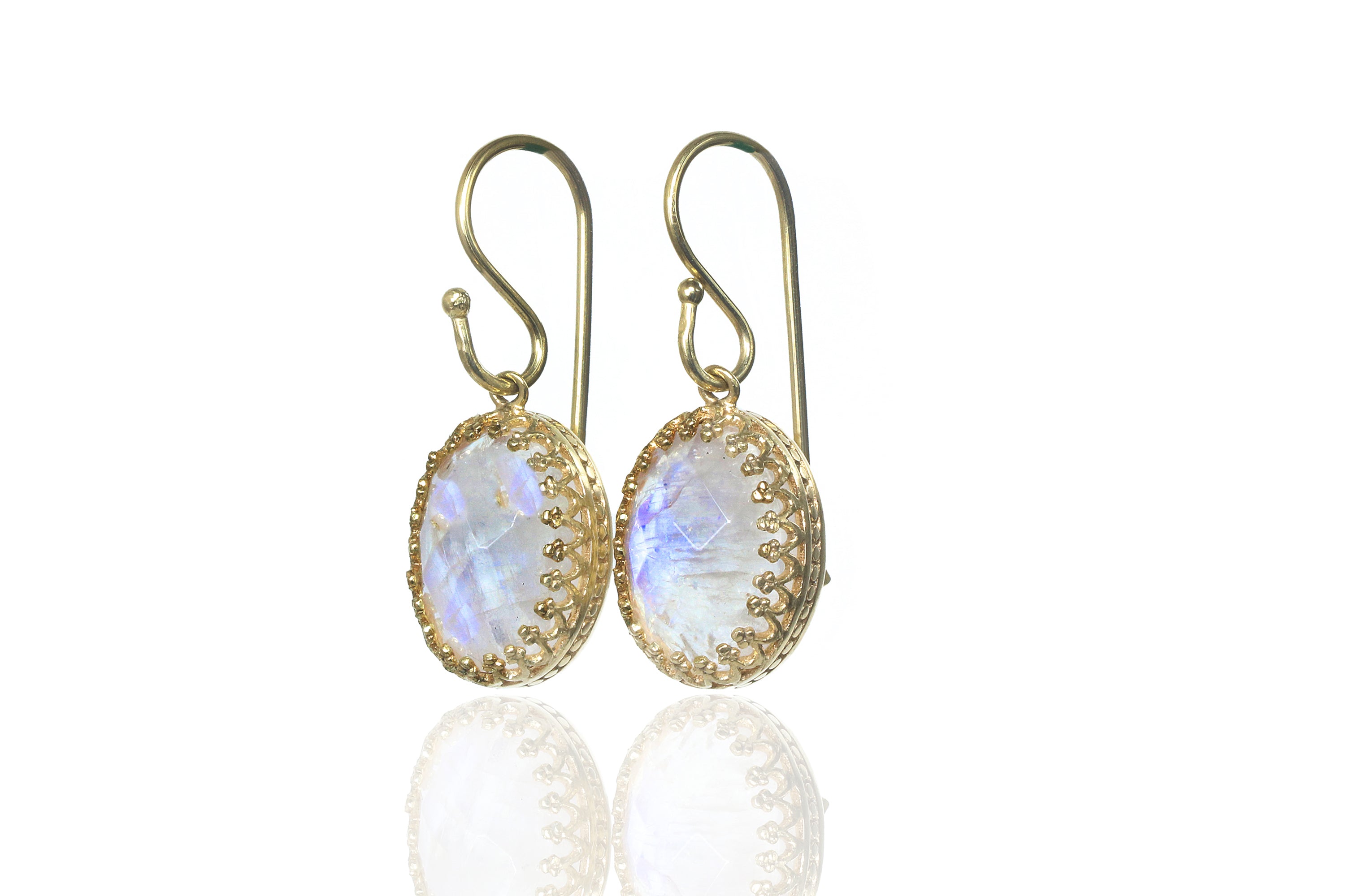 Artisan Dangling Moonstone Earrings in Gold Earrings Anemone Jewelry