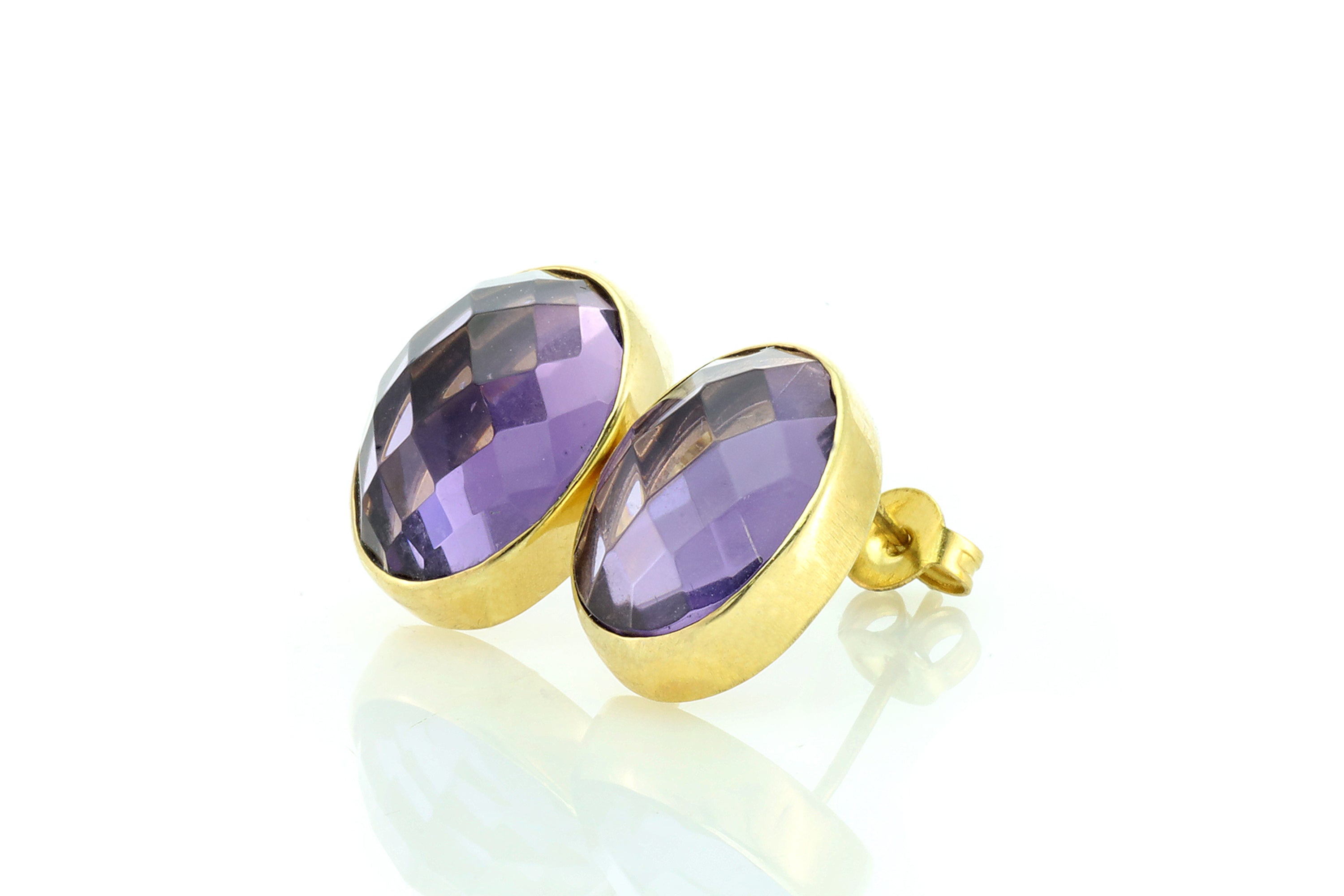 Bezel Set Oval Gemstone Amethyst Gold Earrings Earrings Anemone Limited