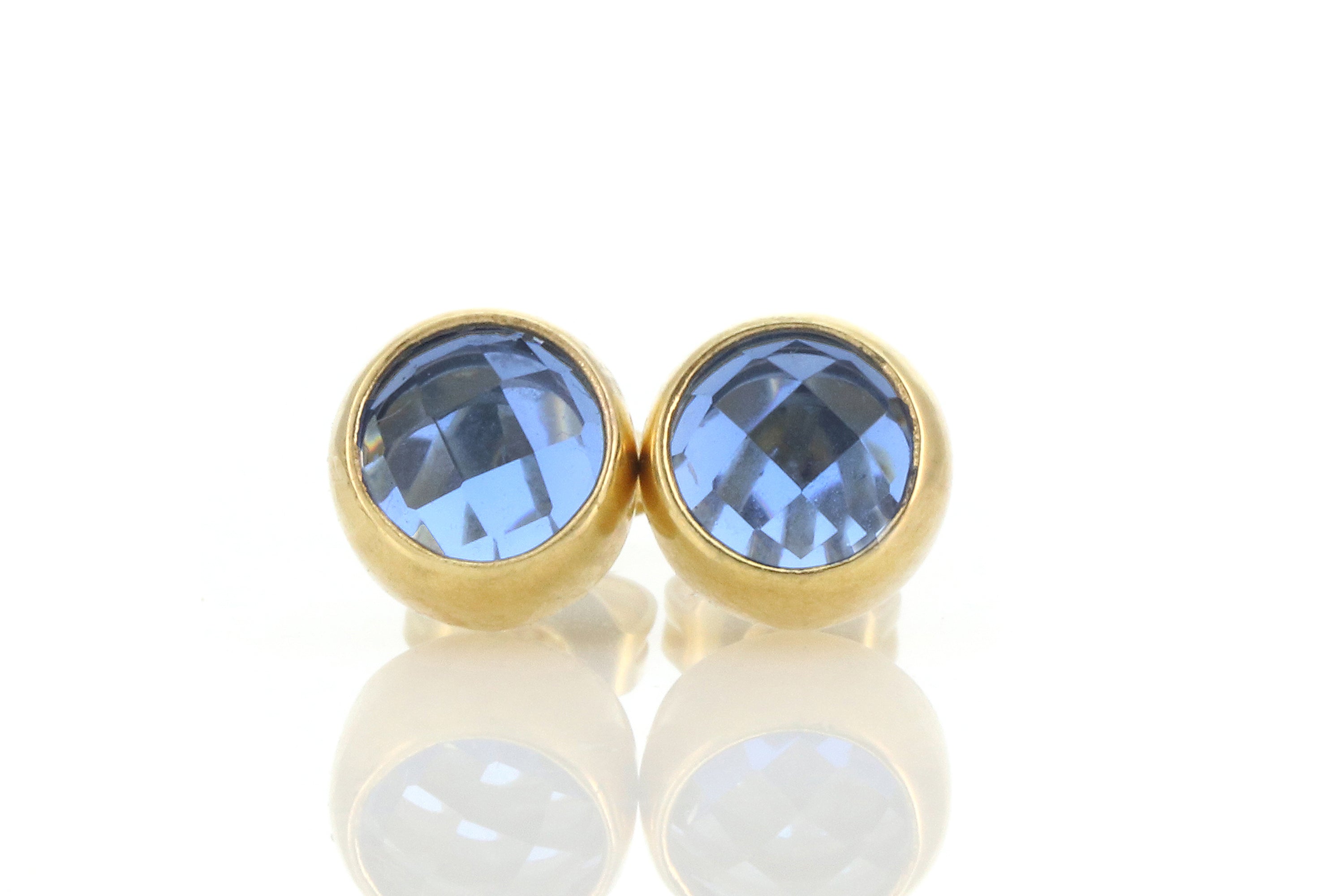 Round Faceted Cut Sapphire Earrings in 14k Gold Earrings Anemone Limited