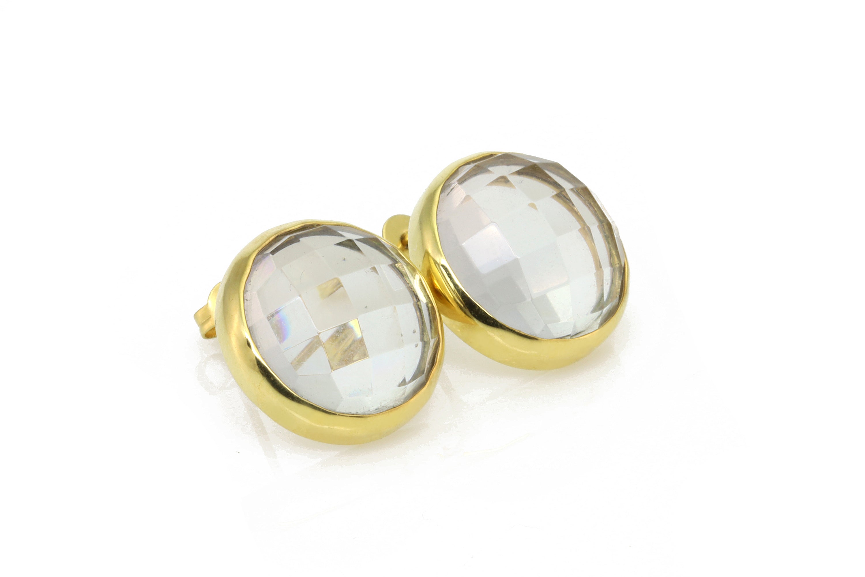 Gold Bezel Set Faceted Crystal Quartz Stud Earrings Earrings Anemone Limited