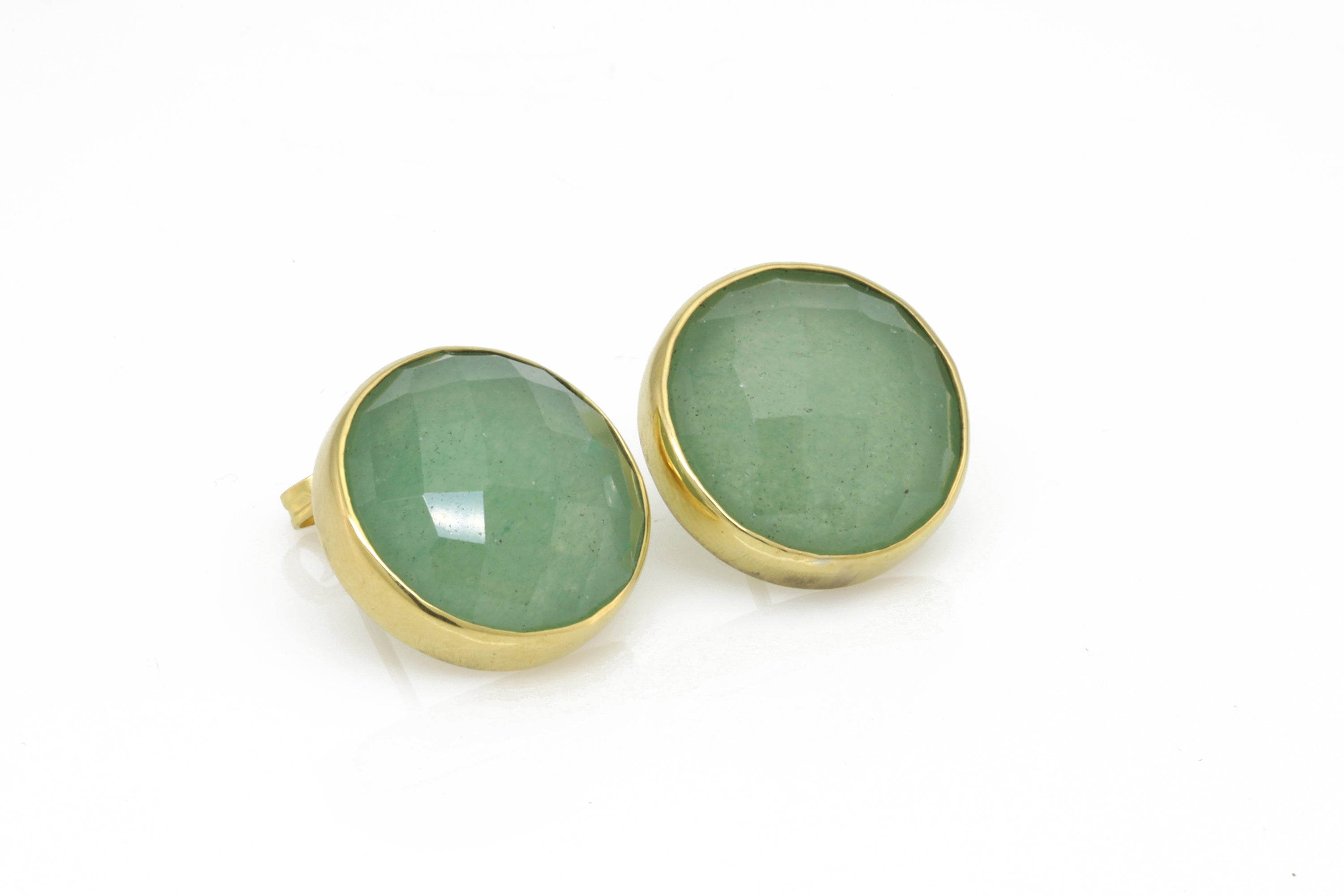 Green Aventurine Gemstone Stud Earrings in Solid Gold Earrings Anemone Limited