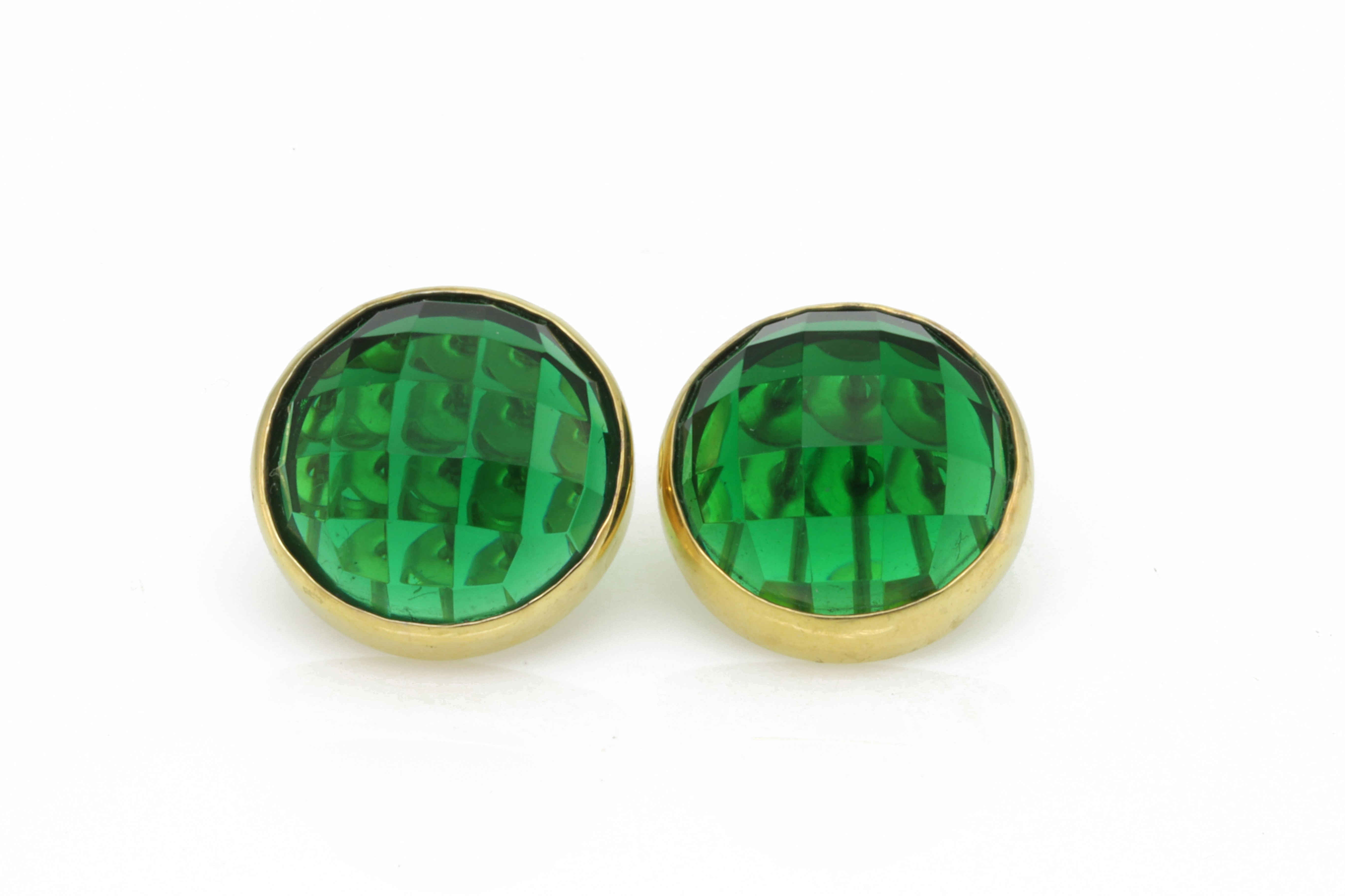 Bezel Set Emerald Gemstone Gold Stud Earrings Earrings Anemone Limited