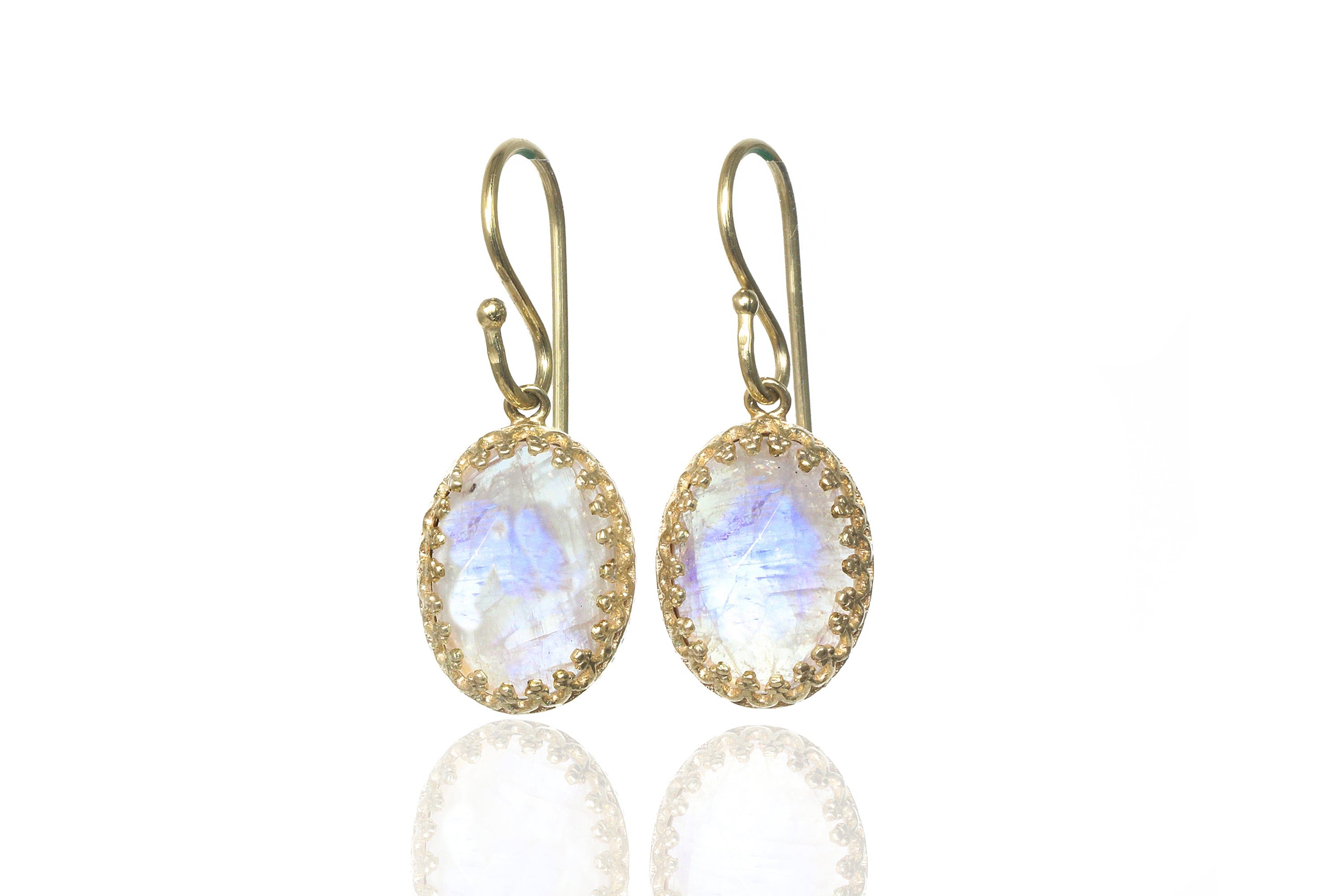 Artisan Dangling Moonstone Earrings in Gold Earrings Anemone Jewelry