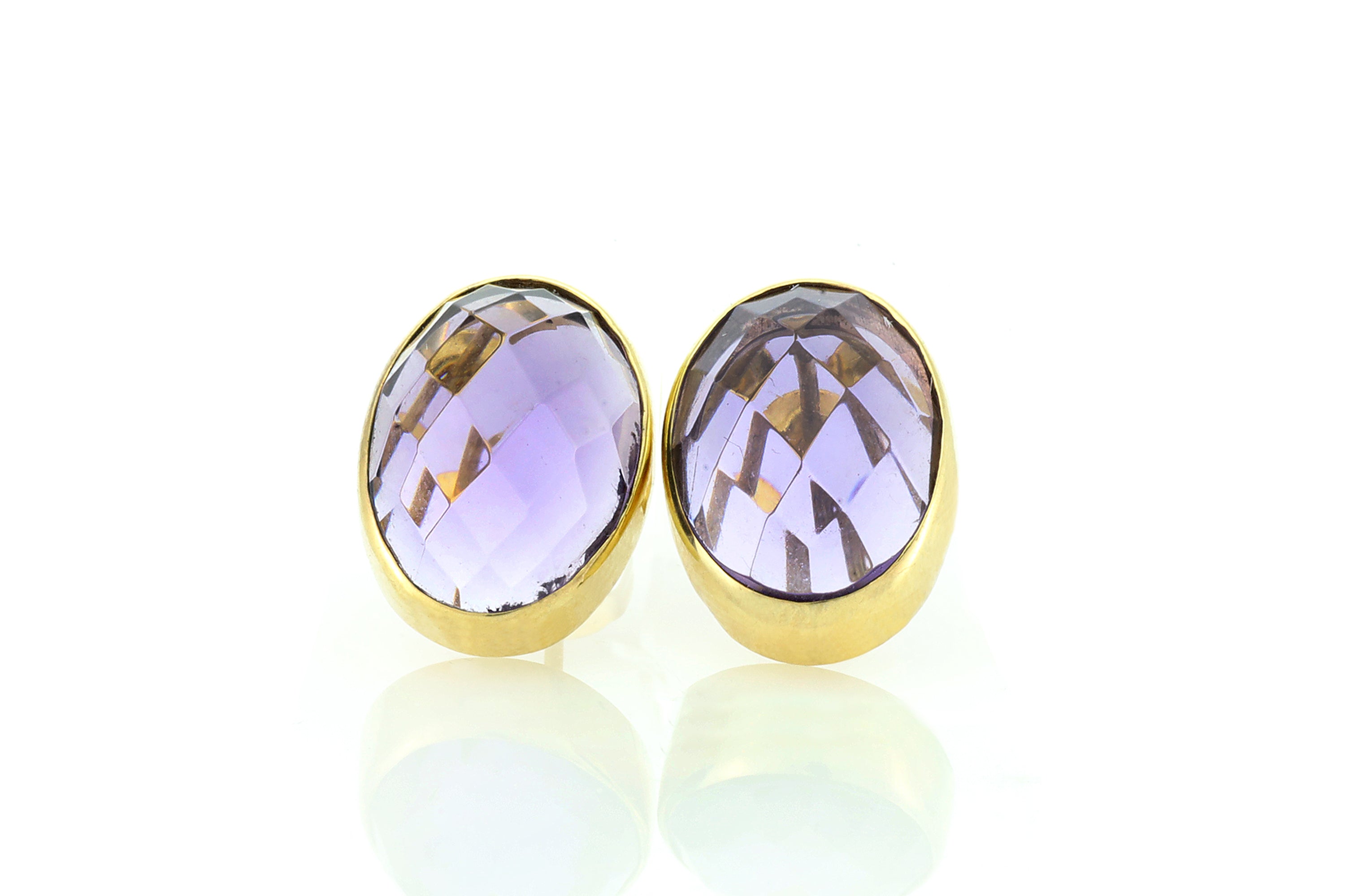 Bezel Set Oval Gemstone Amethyst Gold Earrings Earrings Anemone Limited