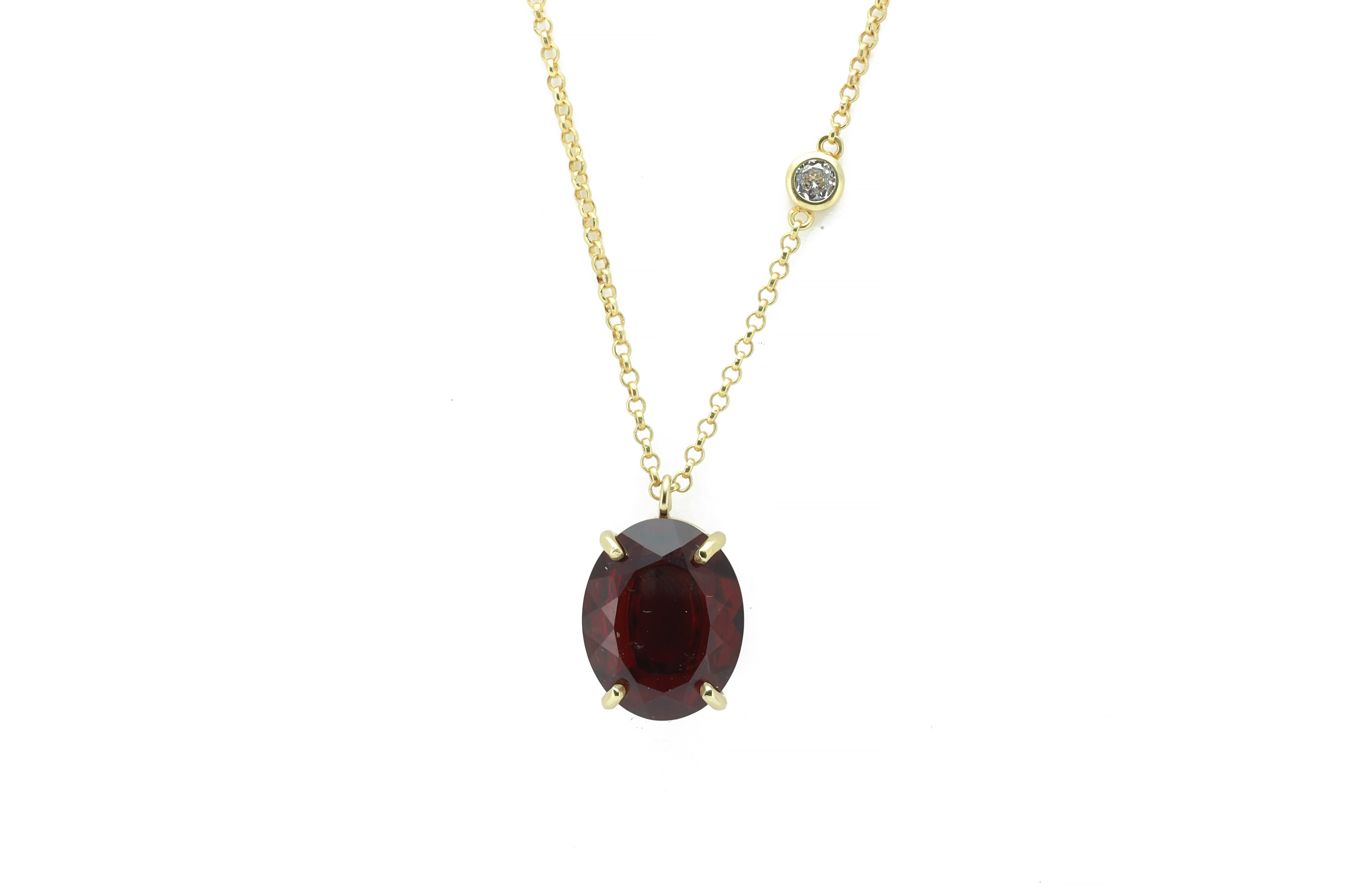 Gold Oval Garnet Gemstone with Cubic Zirconia Accent Gold Necklace necklaces Anemone Jewelry