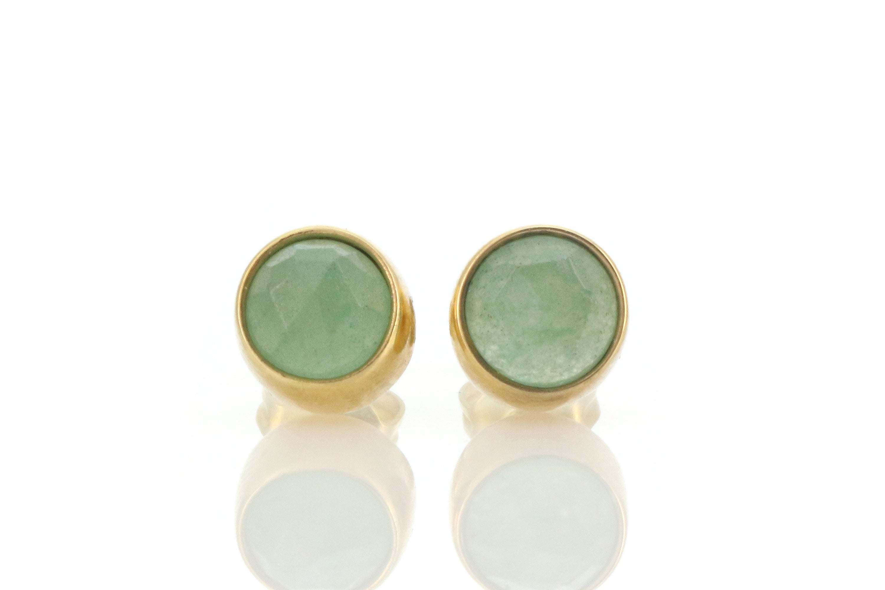Bezel Set 14k Gold Green Aventurine Stud Earrings Earrings Anemone Limited
