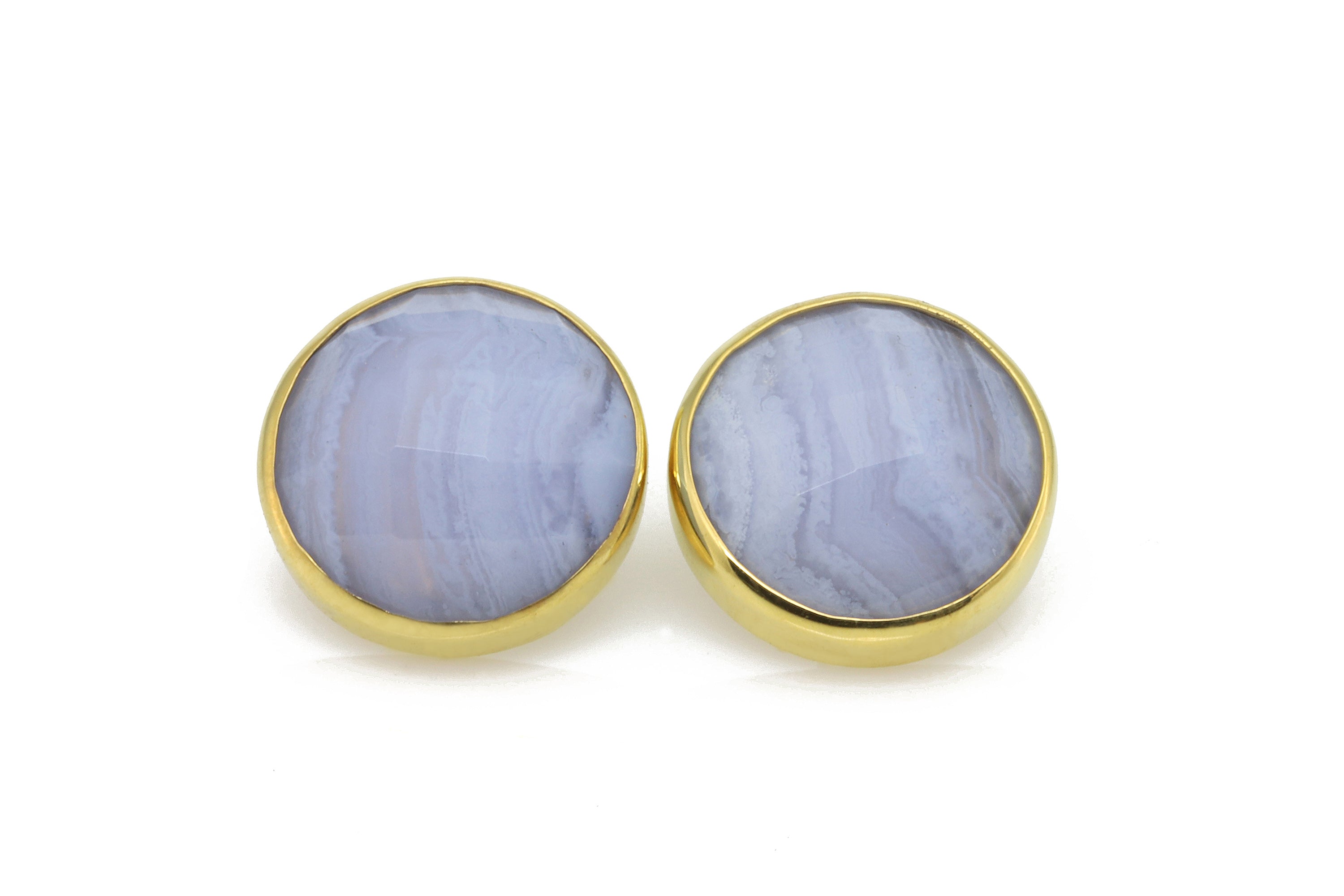 18k Gold Vermeil Blue Lace Agate Stud Earrings Earrings Anemone Limited