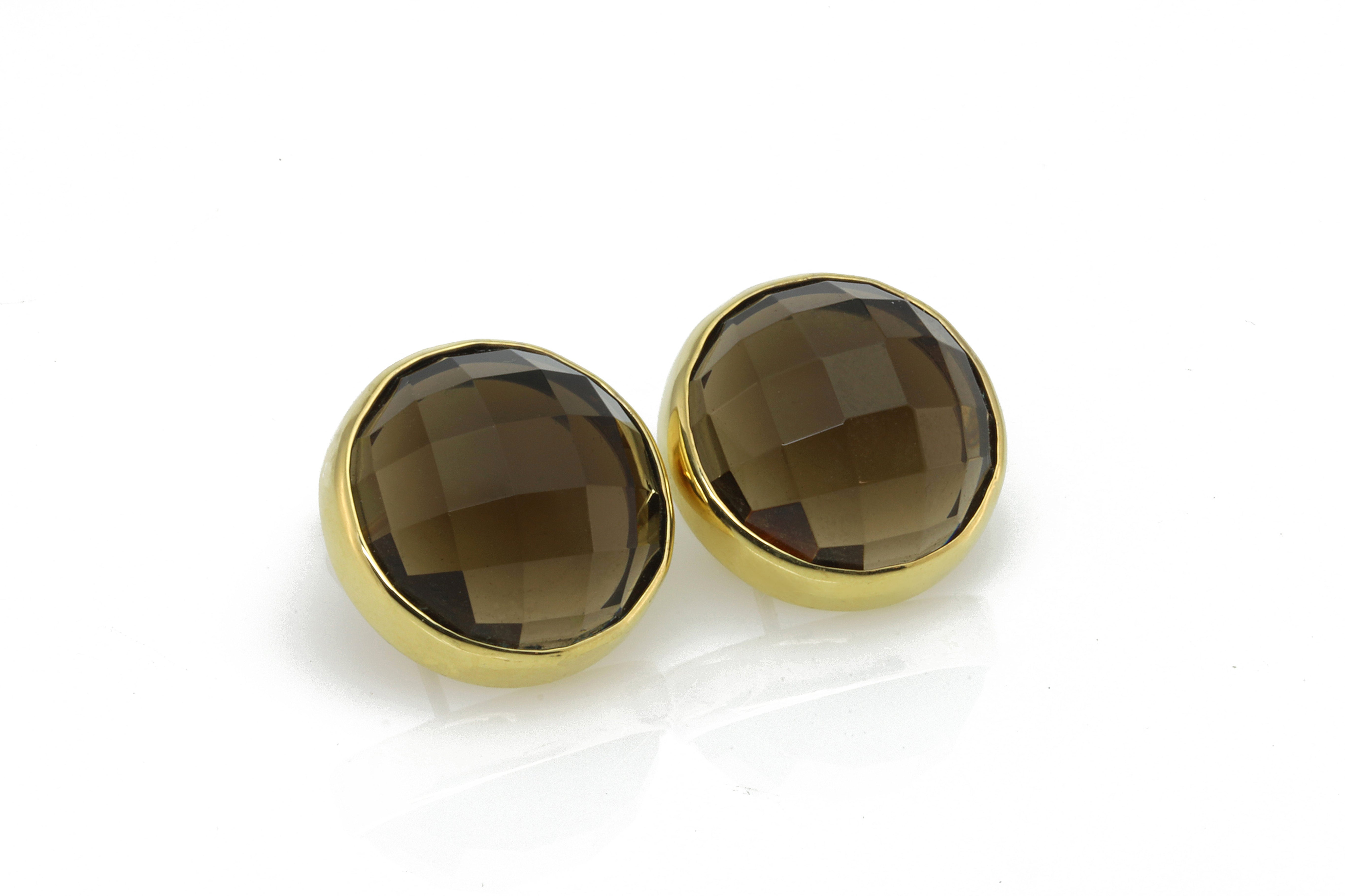 Smoky Quartz Bezel Set Gold Stud Earrings Earrings Anemone Limited