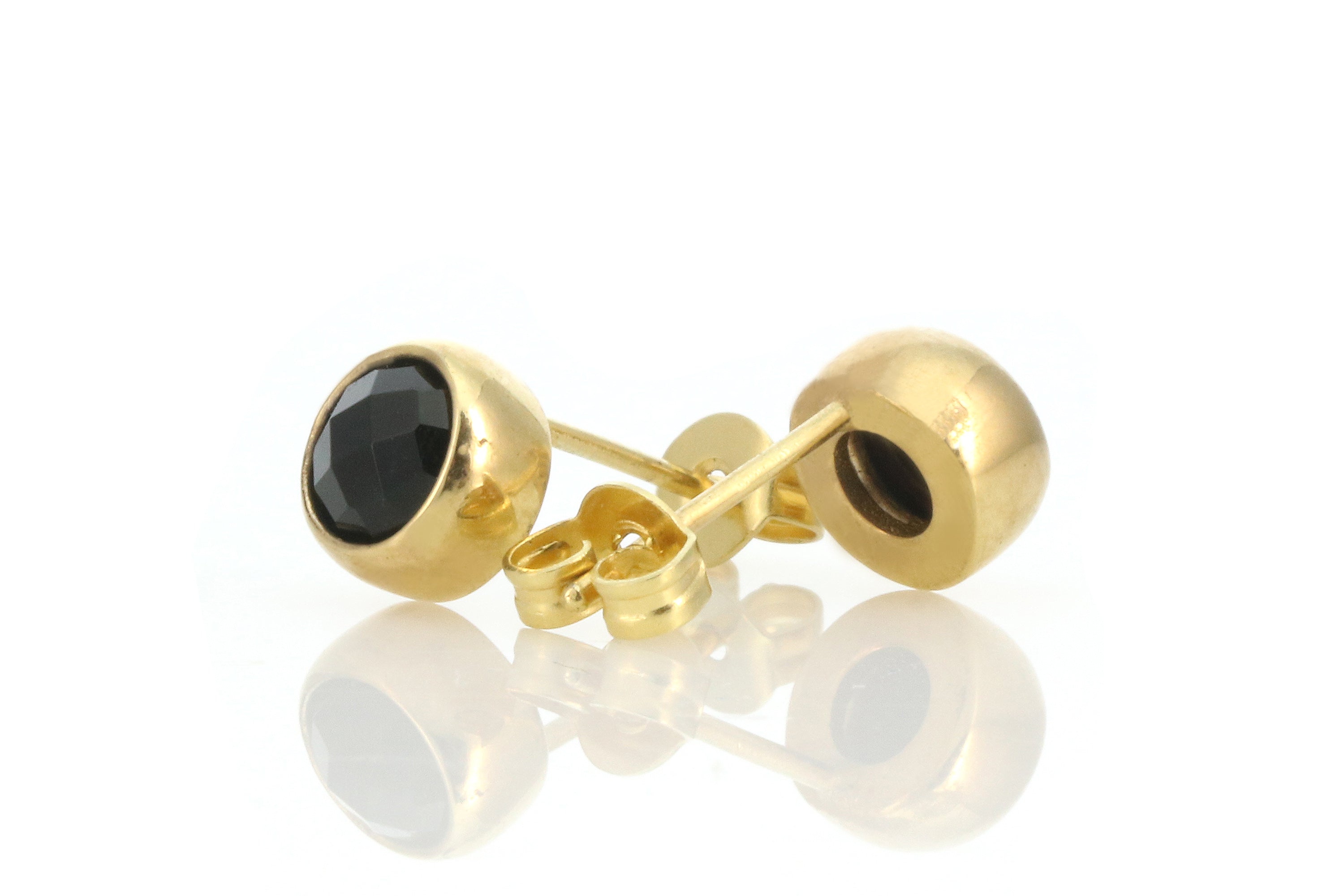 Round Black Onyx Bezel Set Earrings in 925 Sterling Silver Earrings Anemone Limited