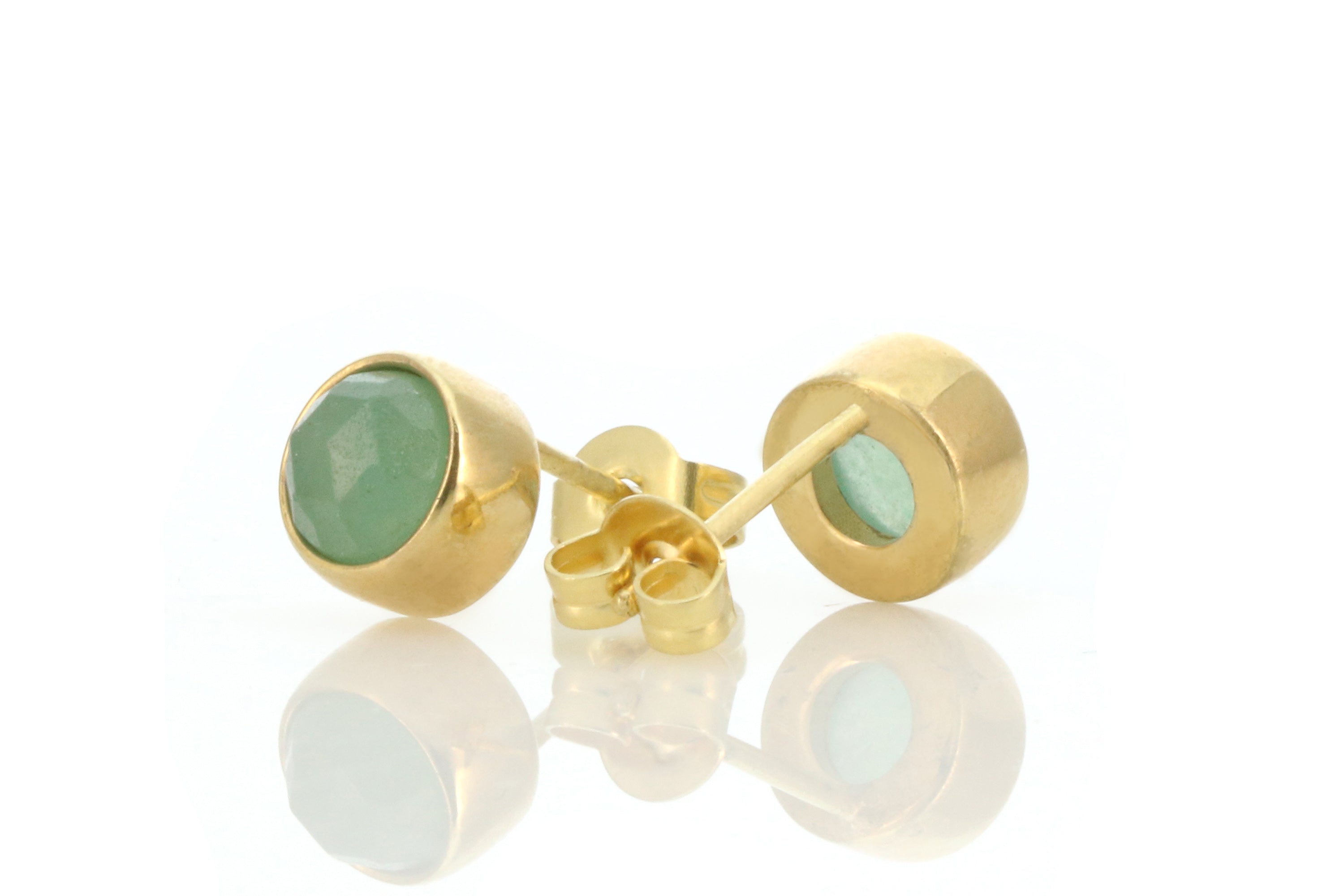 Bezel Set 14k Gold Green Aventurine Stud Earrings Earrings Anemone Limited