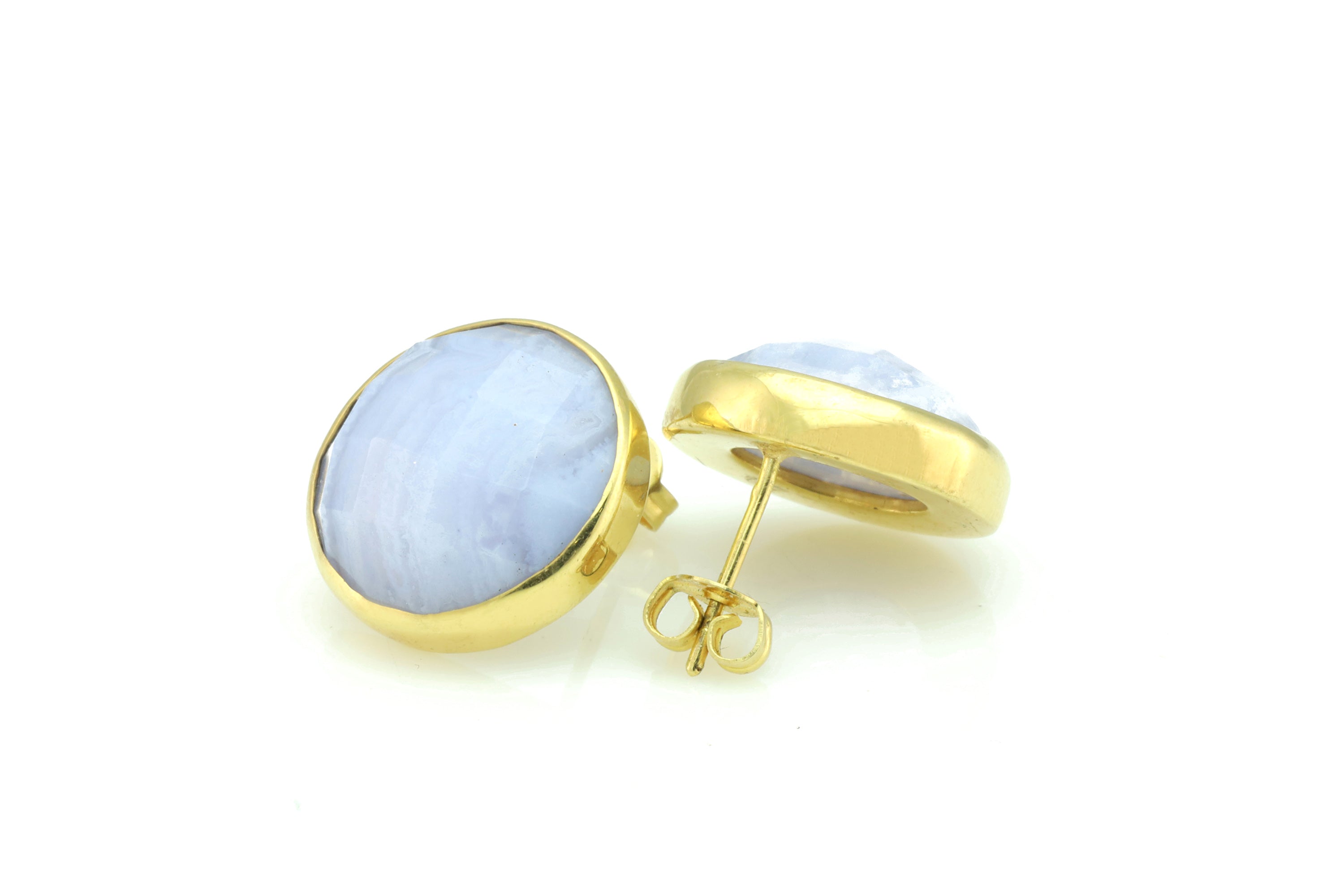 Gold Bezel Blue Lace Agate Statement Earrings Earrings Anemone Limited