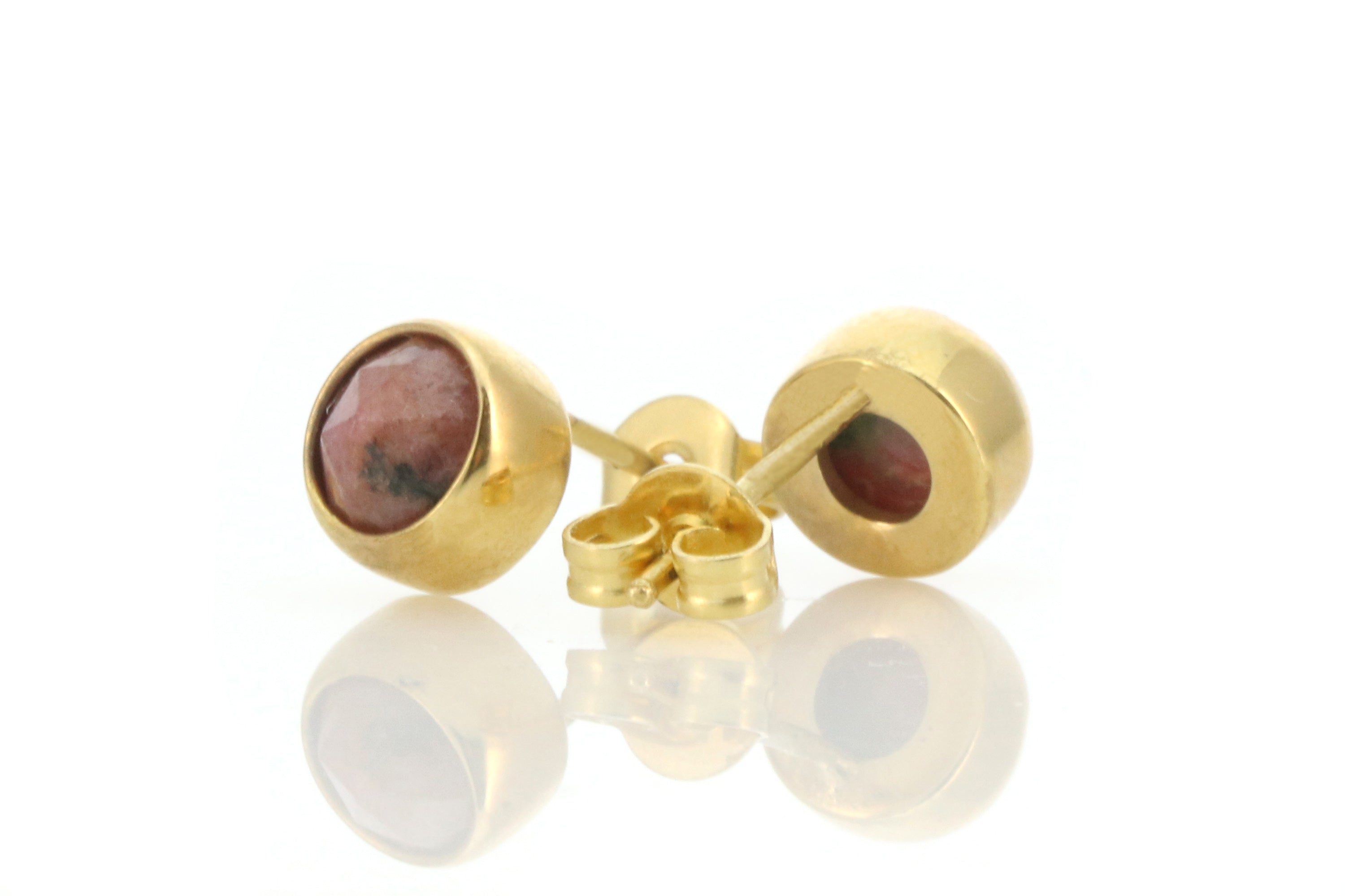 Minimalist Bezel Set Rhodonite Gold Earrings Earrings Anemone Limited
