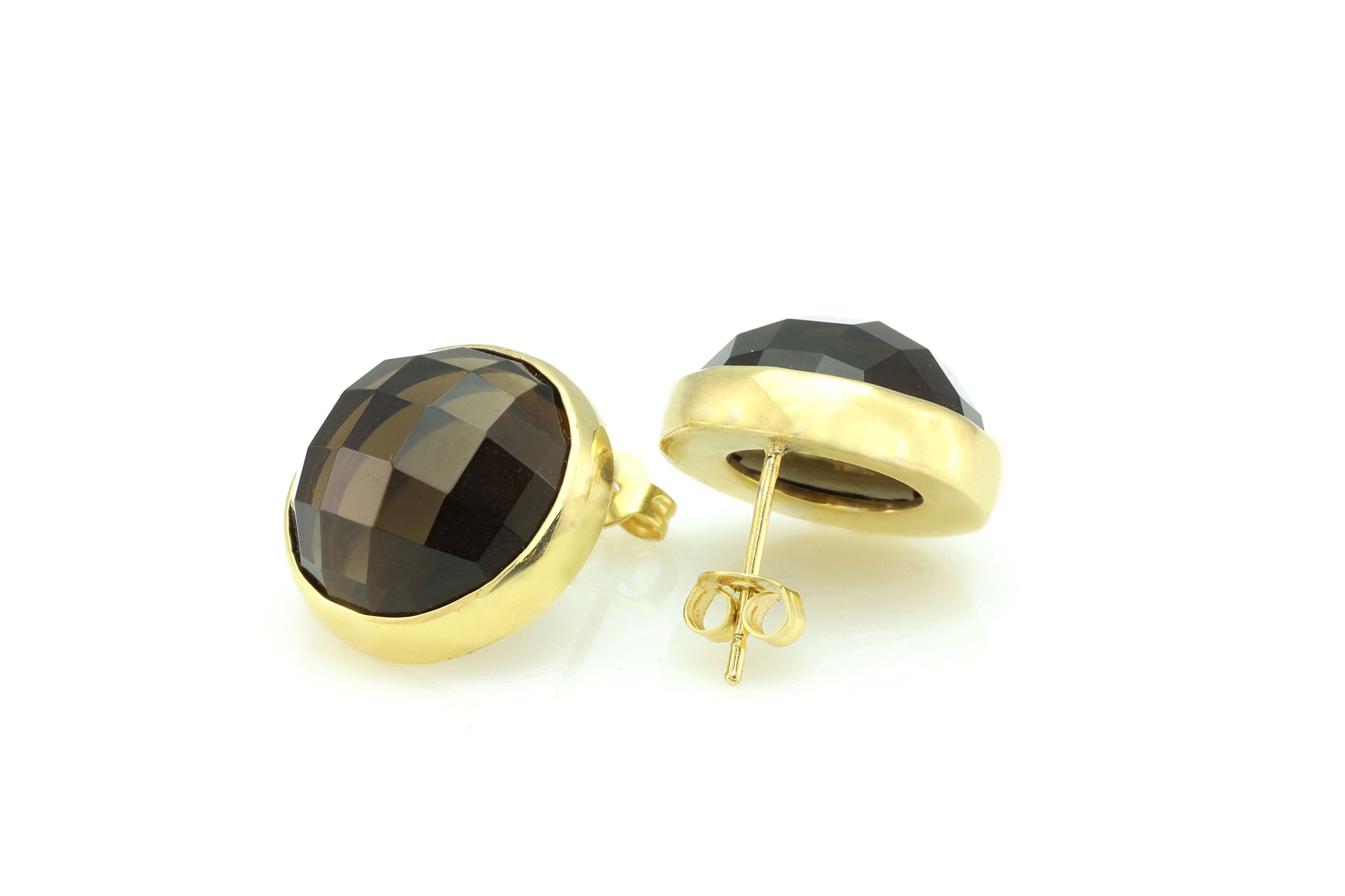 Smoky Quartz Bezel Set Gold Stud Earrings Earrings Anemone Limited