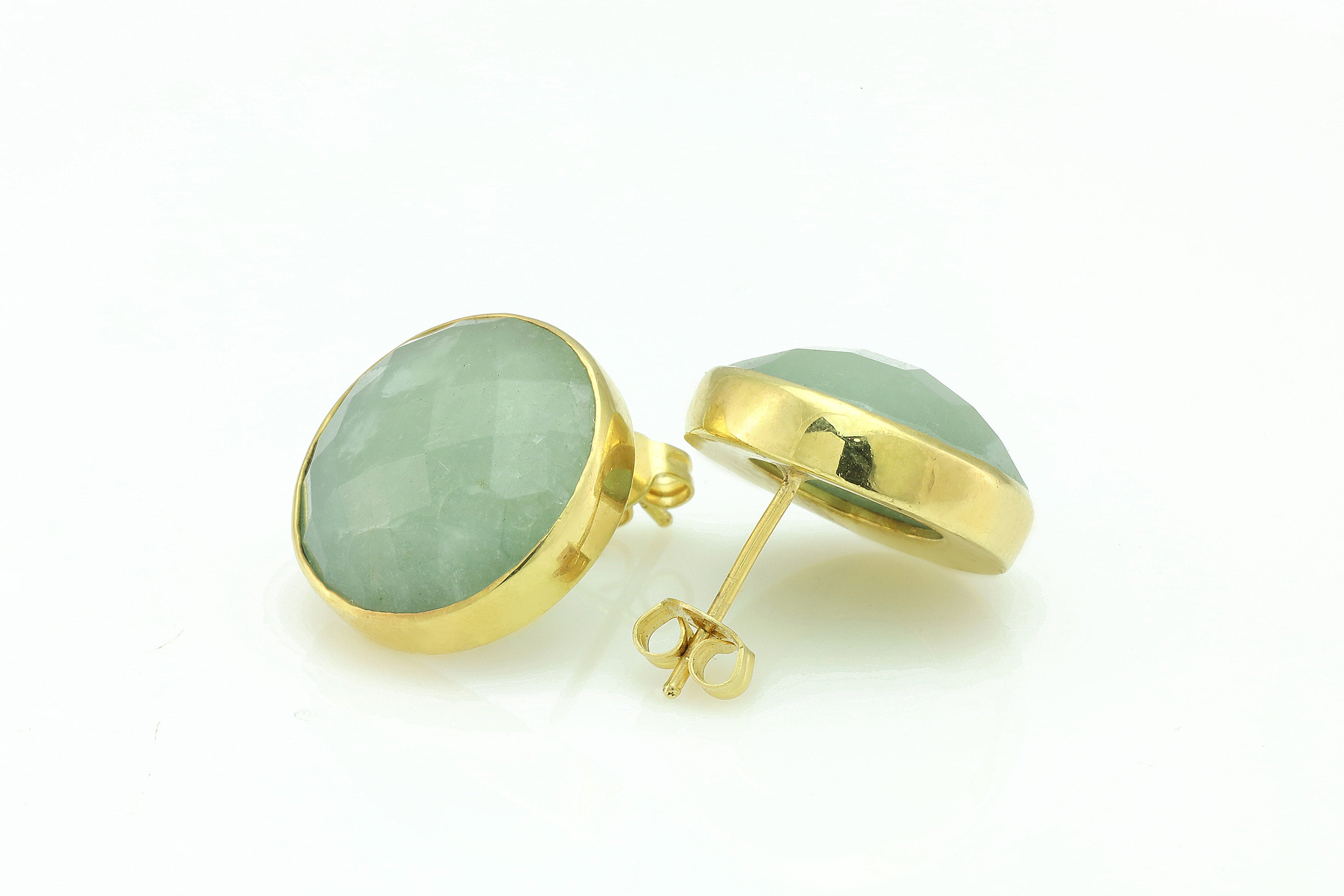 Aquamarine Bezel Set Stud Gold Earrings Earrings Anemone Limited