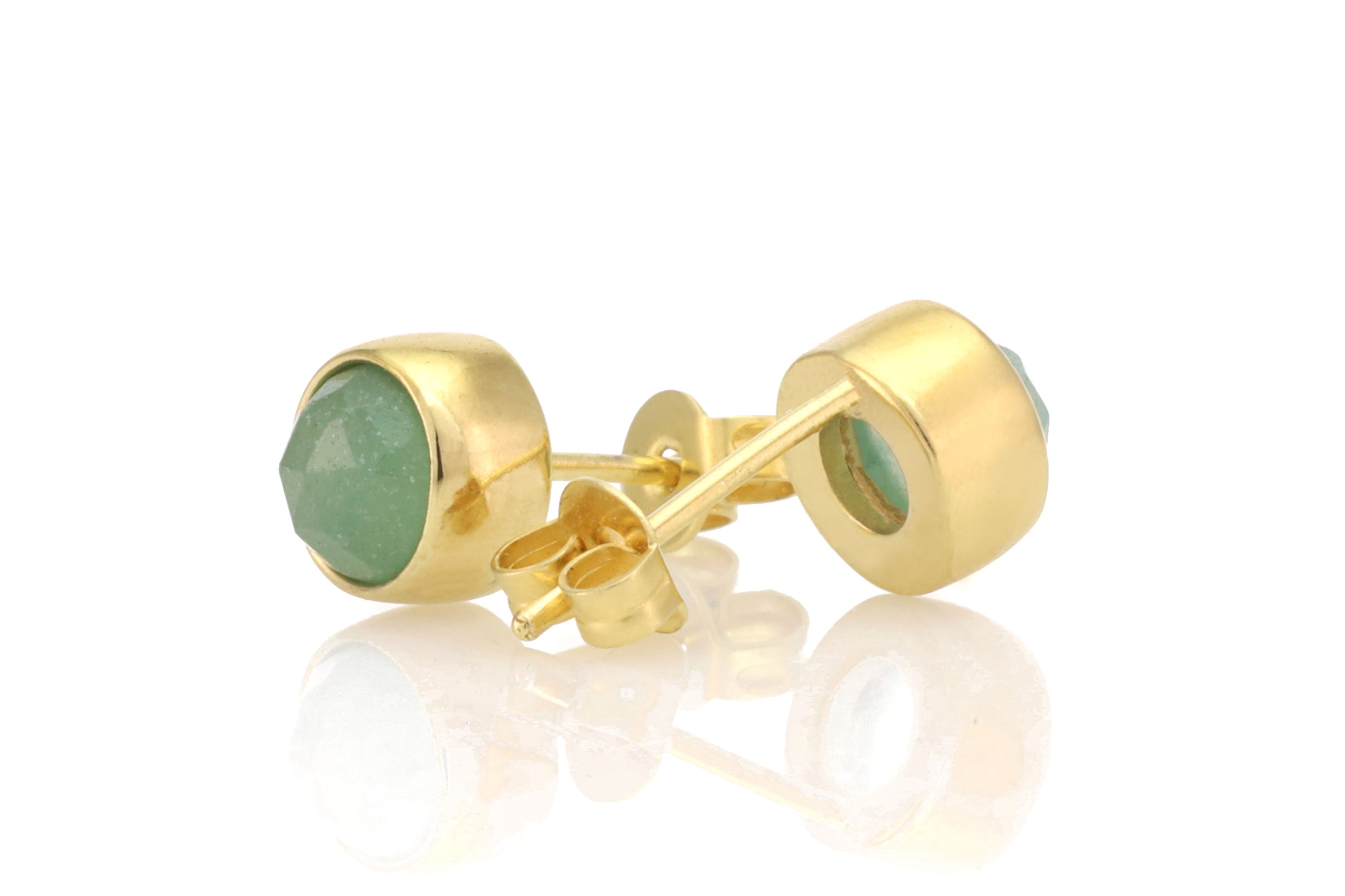 Gold Bezel Set Green Aventurine Stud Earrings Earrings Anemone Limited