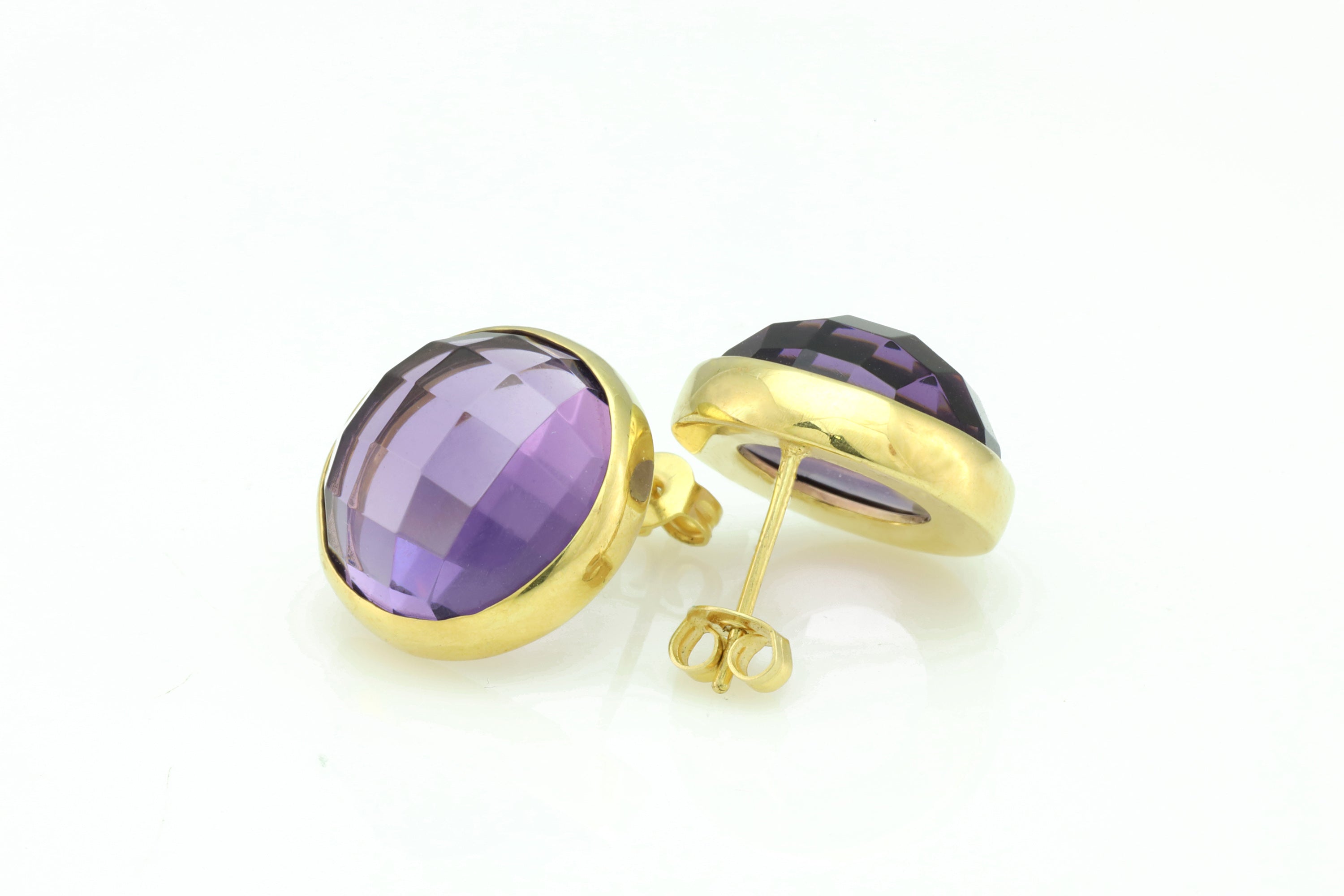 16mm Amethyst Purple Gemstone Gold Stud Earrings Earrings Anemone Limited