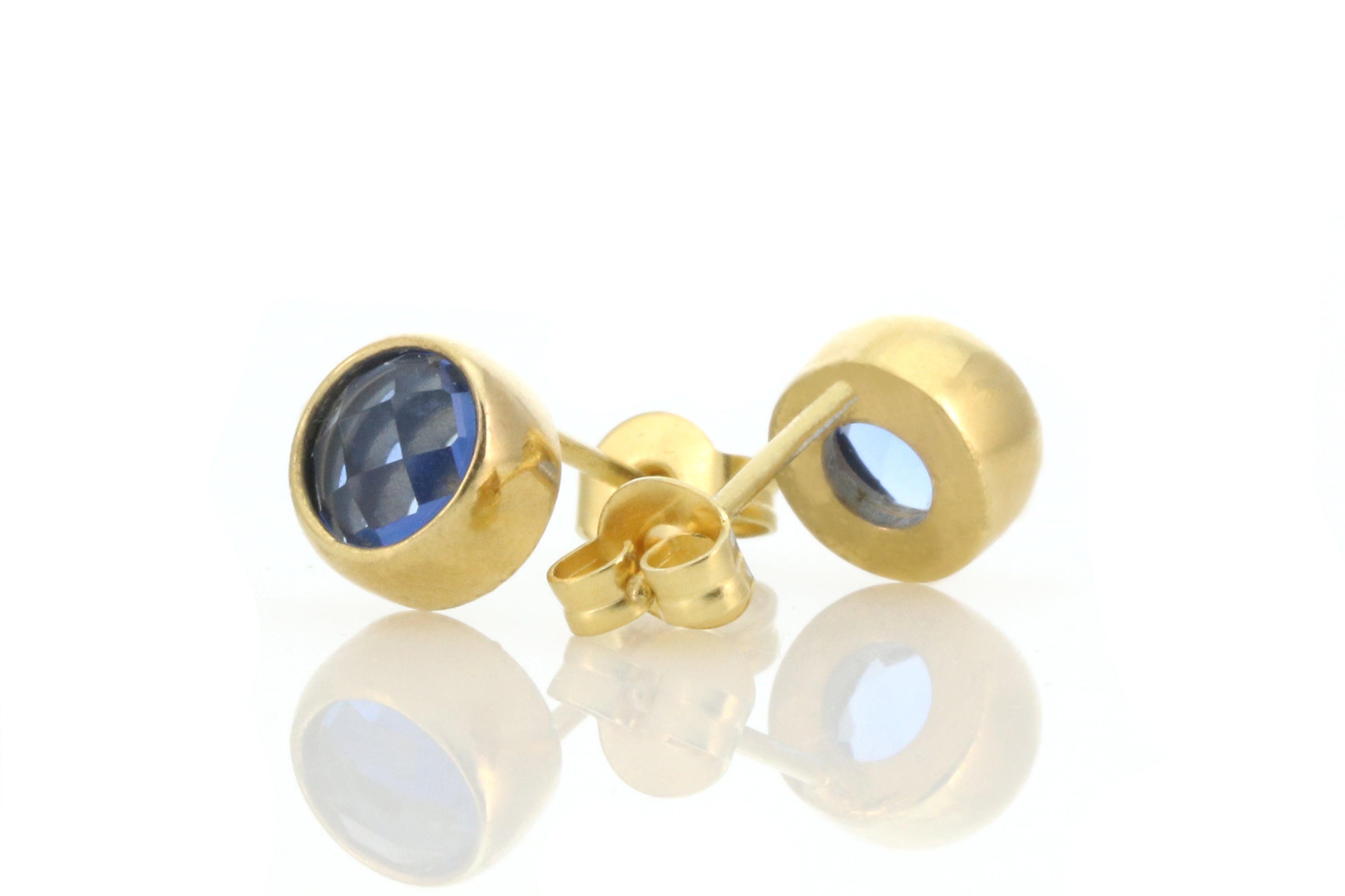 Round Faceted Cut Sapphire Earrings in 14k Gold Earrings Anemone Limited