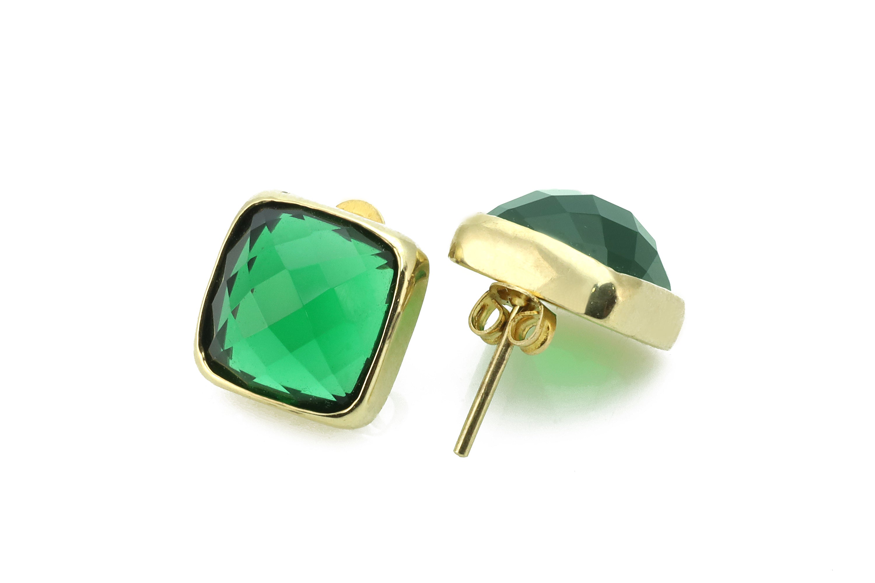 Square Emerald Gold Bezel Earrings Earrings Anemone Limited