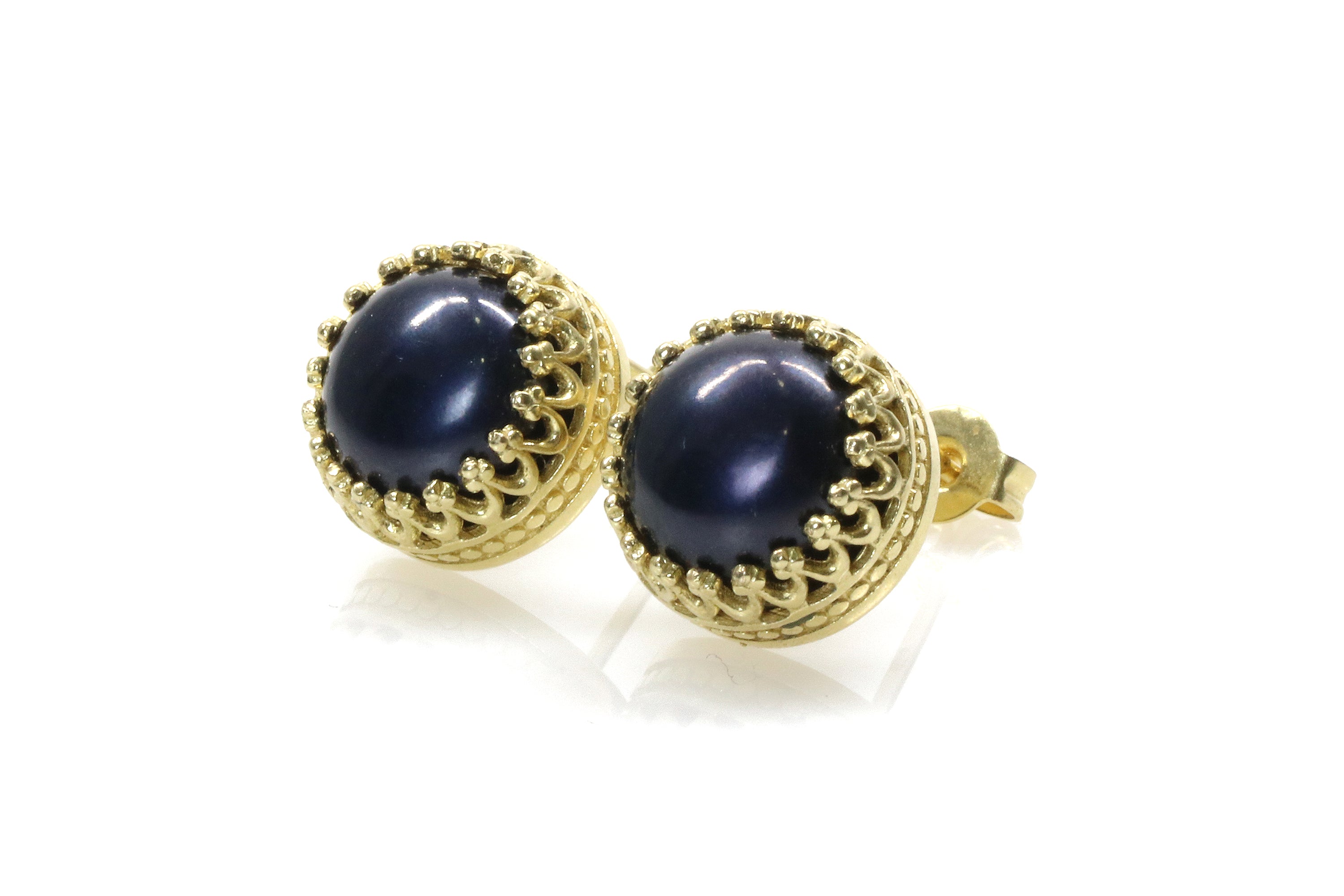 Black Pearl in 14k Gold Studs - Vintage Earrings, Gift Earrings, Everyday Earrings - Handmade Gold Earrings for Women Earrings Anemone Jewelry