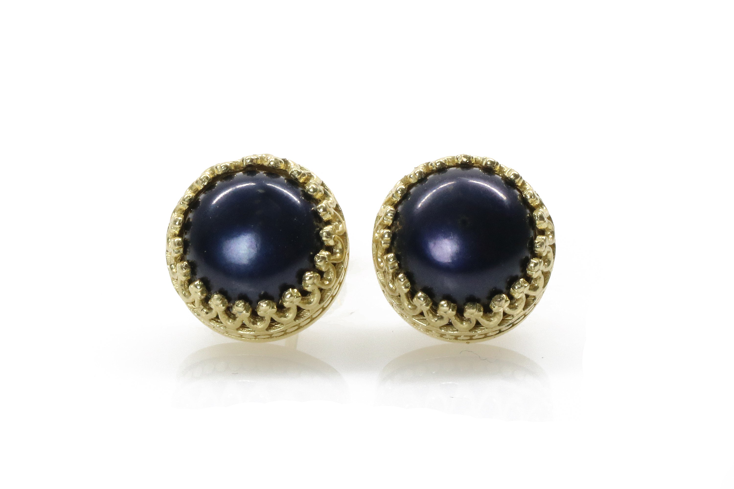 Black Pearl in 14k Gold Studs - Vintage Earrings, Gift Earrings, Everyday Earrings - Handmade Gold Earrings for Women Earrings Anemone Jewelry