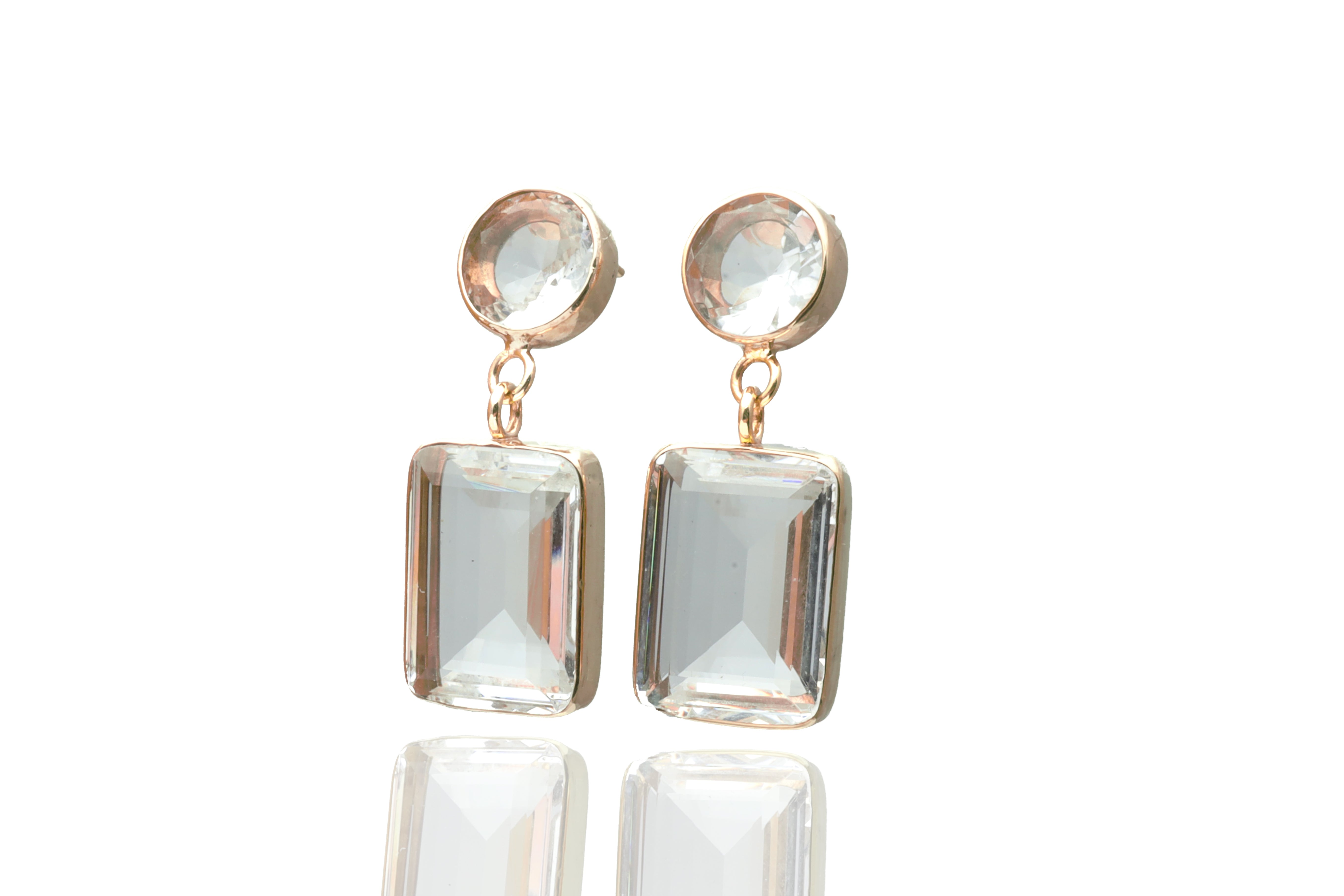 Clear Quartz Double Stone Silver Bezel Set Earrings Earrings Anemone Limited