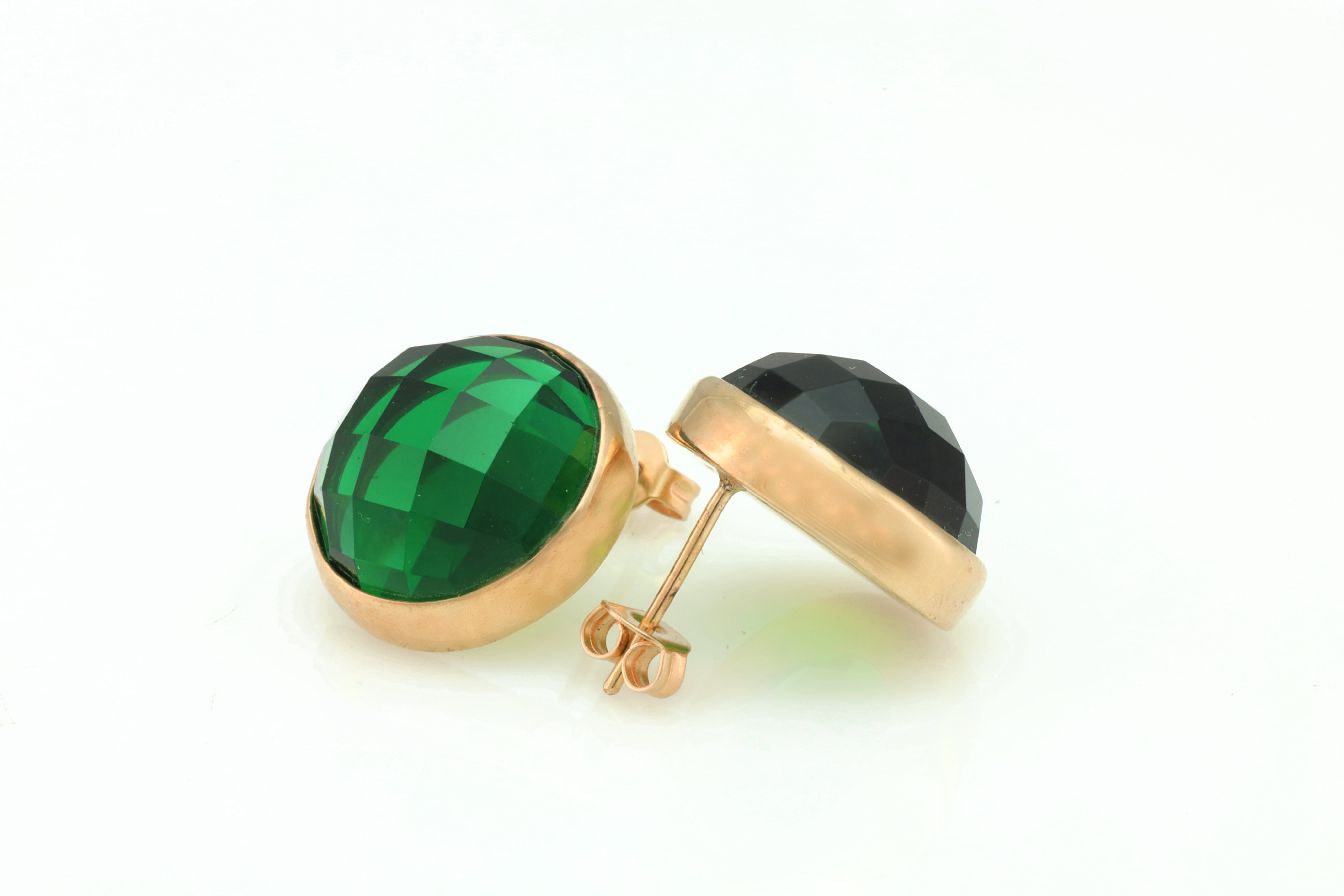 Bezel Set Emerald Gemstone Gold Stud Earrings Earrings Anemone Limited