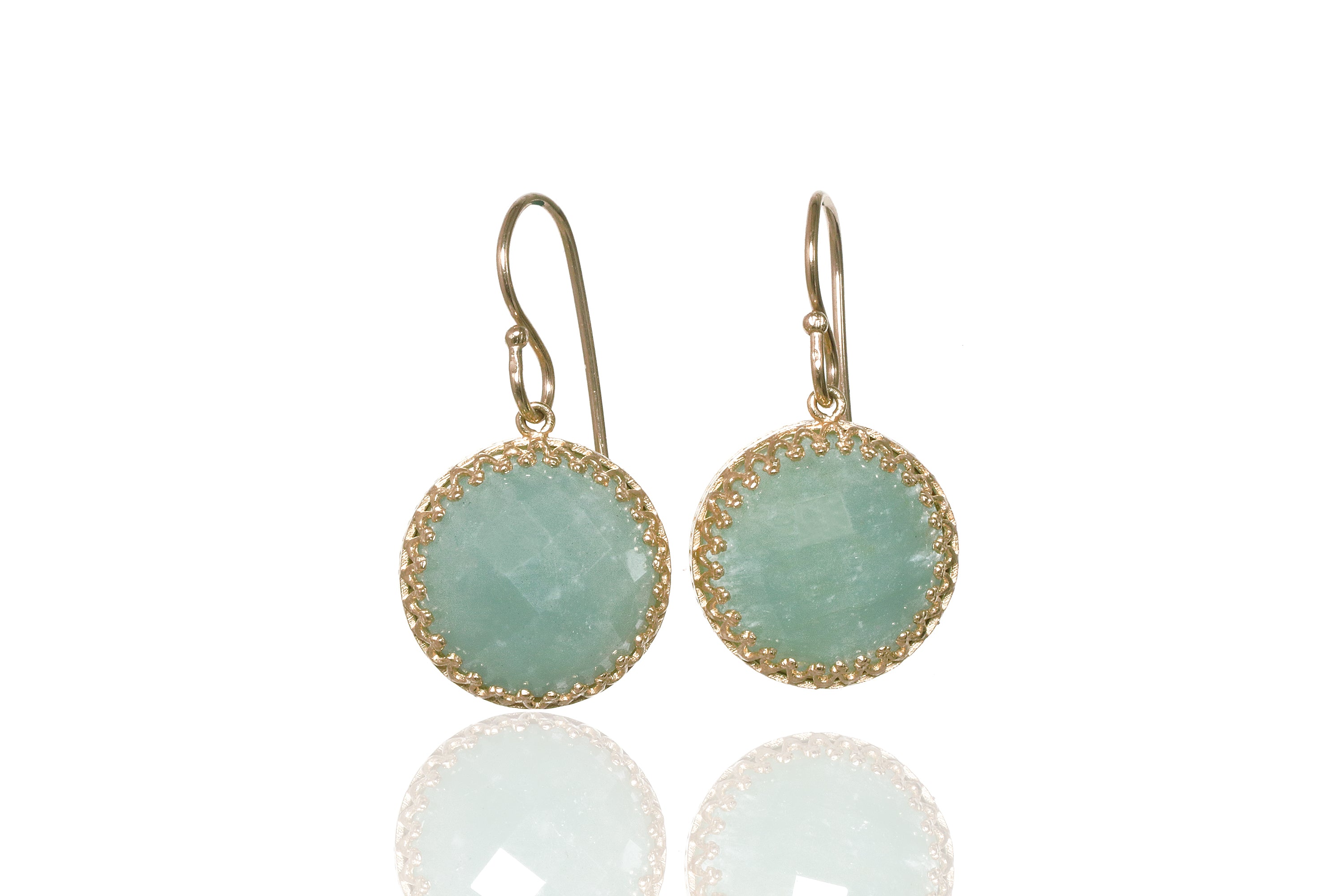 Vintage Inspired Round Aquamarine Gold Earrings Earrings Anemone Jewelry