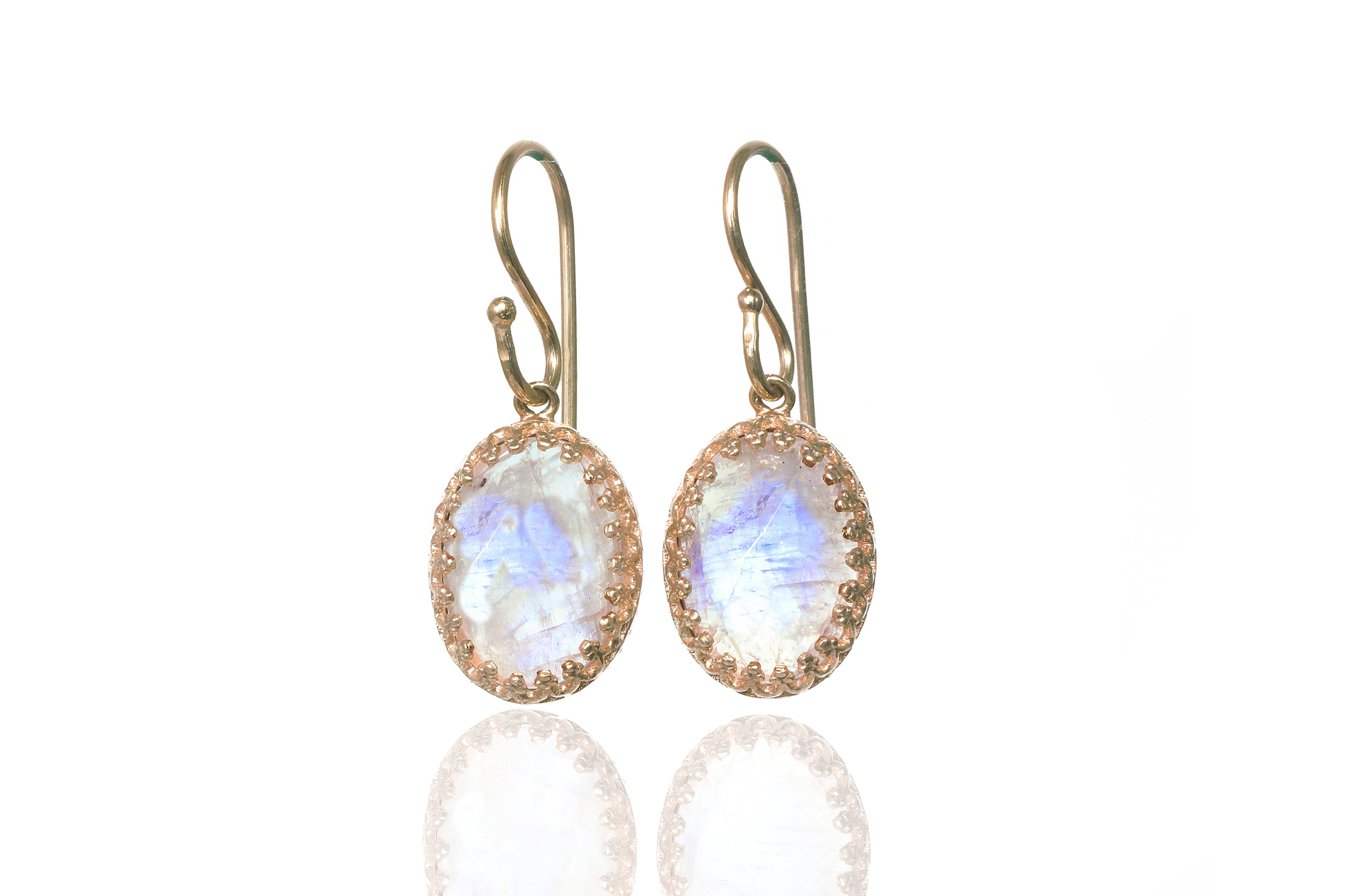 Artisan Dangling Moonstone Earrings in Gold Earrings Anemone Jewelry
