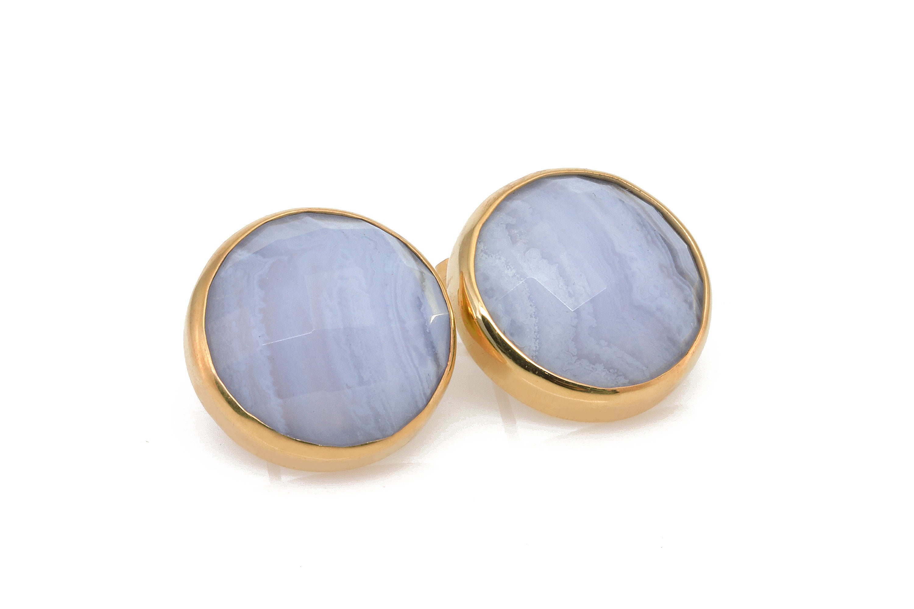 Gold Bezel Blue Lace Agate Statement Earrings Earrings Anemone Limited