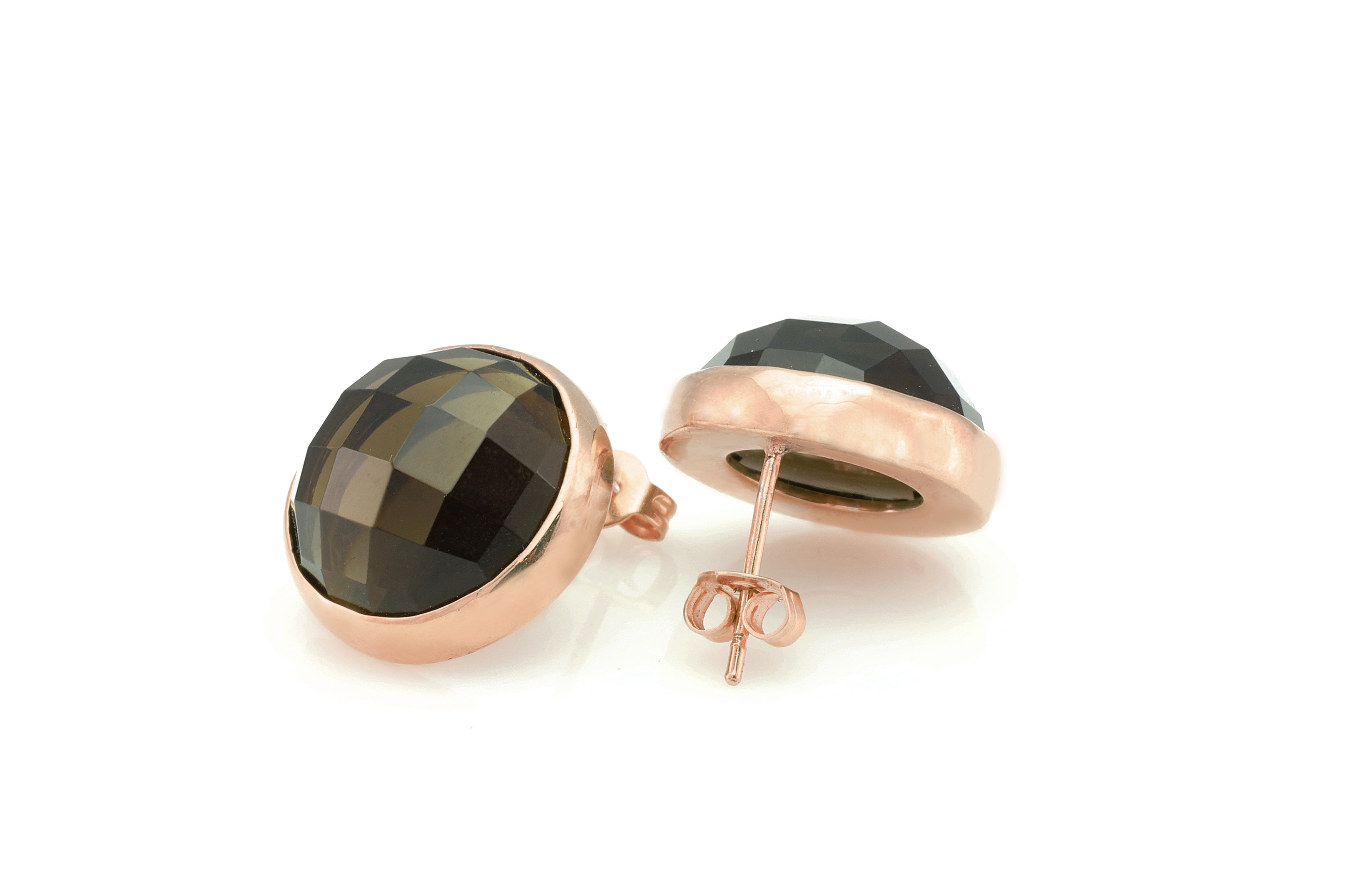 Smoky Quartz Bezel Set Gold Stud Earrings Earrings Anemone Limited