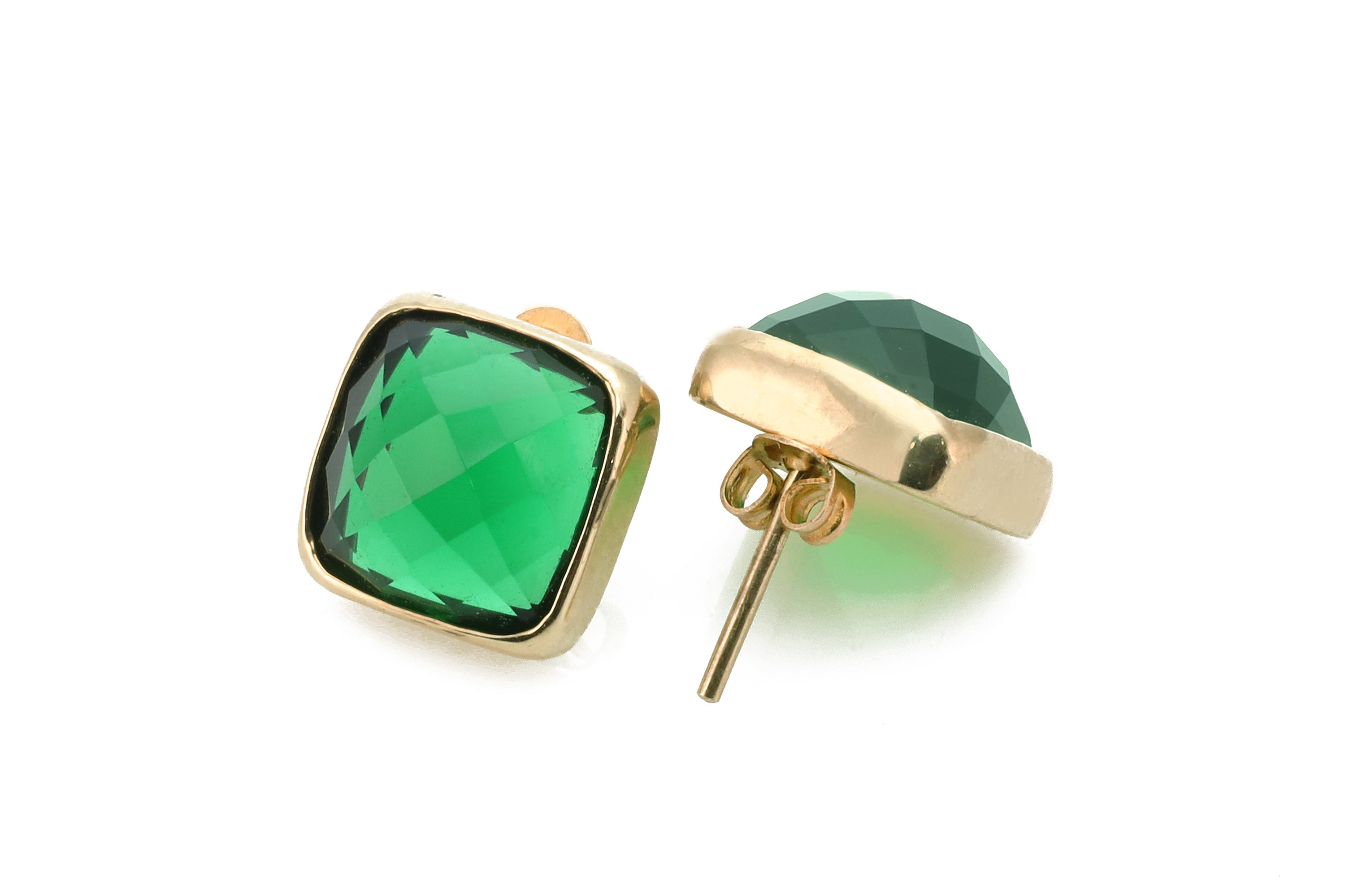 Square Emerald Gold Bezel Earrings Earrings Anemone Limited