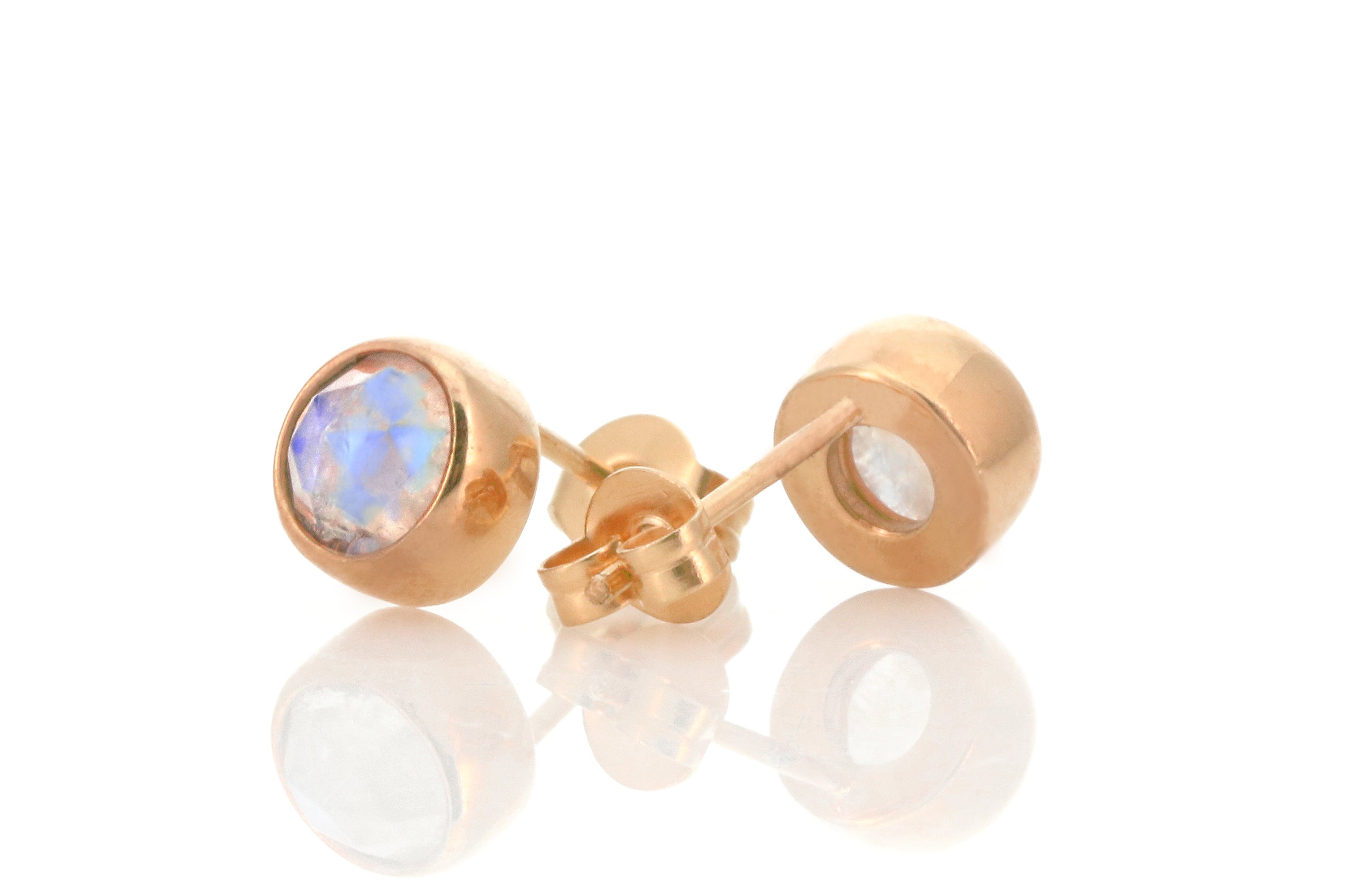 Round Gold Delicate Bezel Set Moonstone Earrings Earrings Anemone Limited