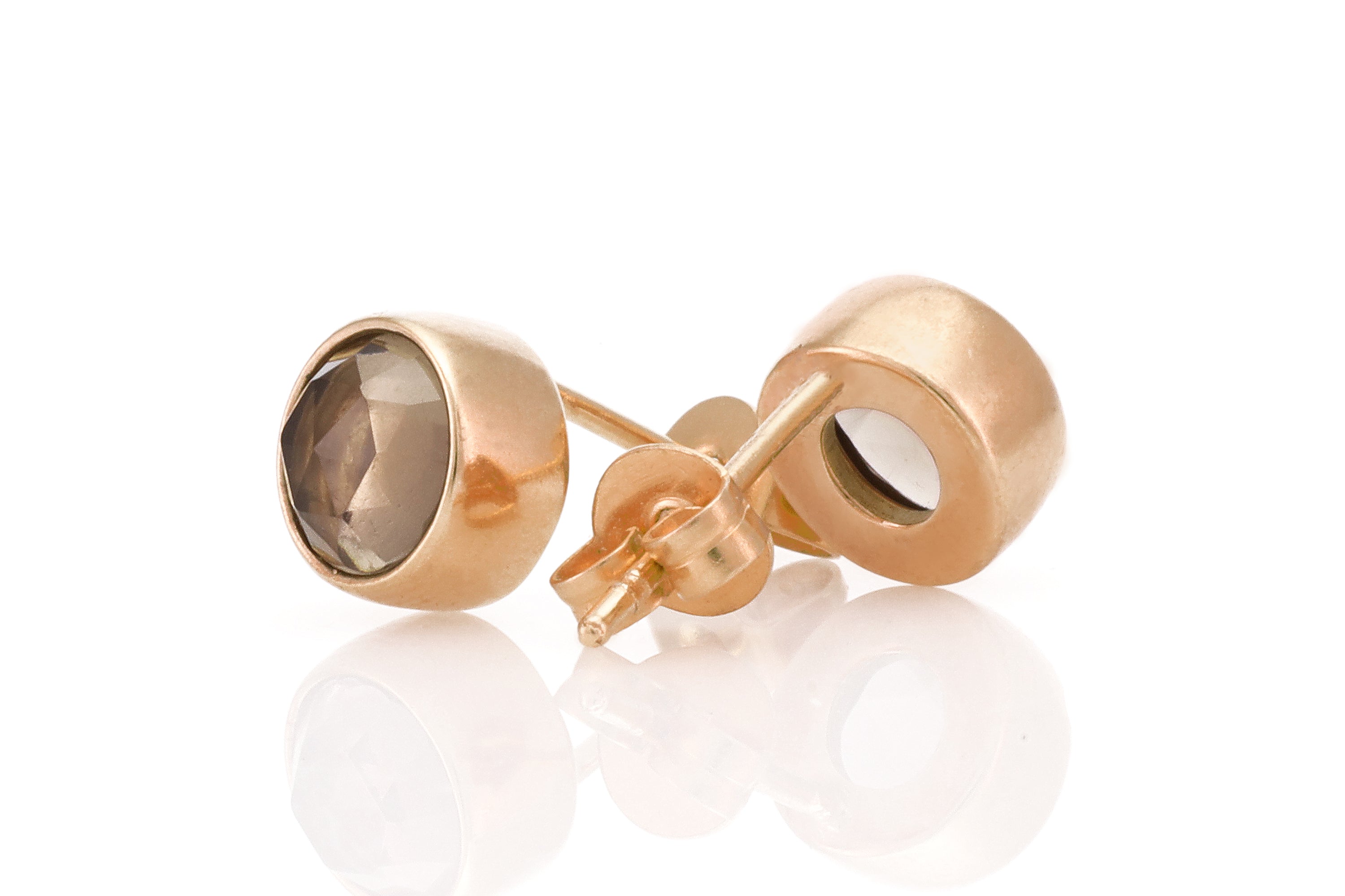 Delicate Smoky Quartz Bezel Set Gold Round Earrings Earrings Anemone Limited