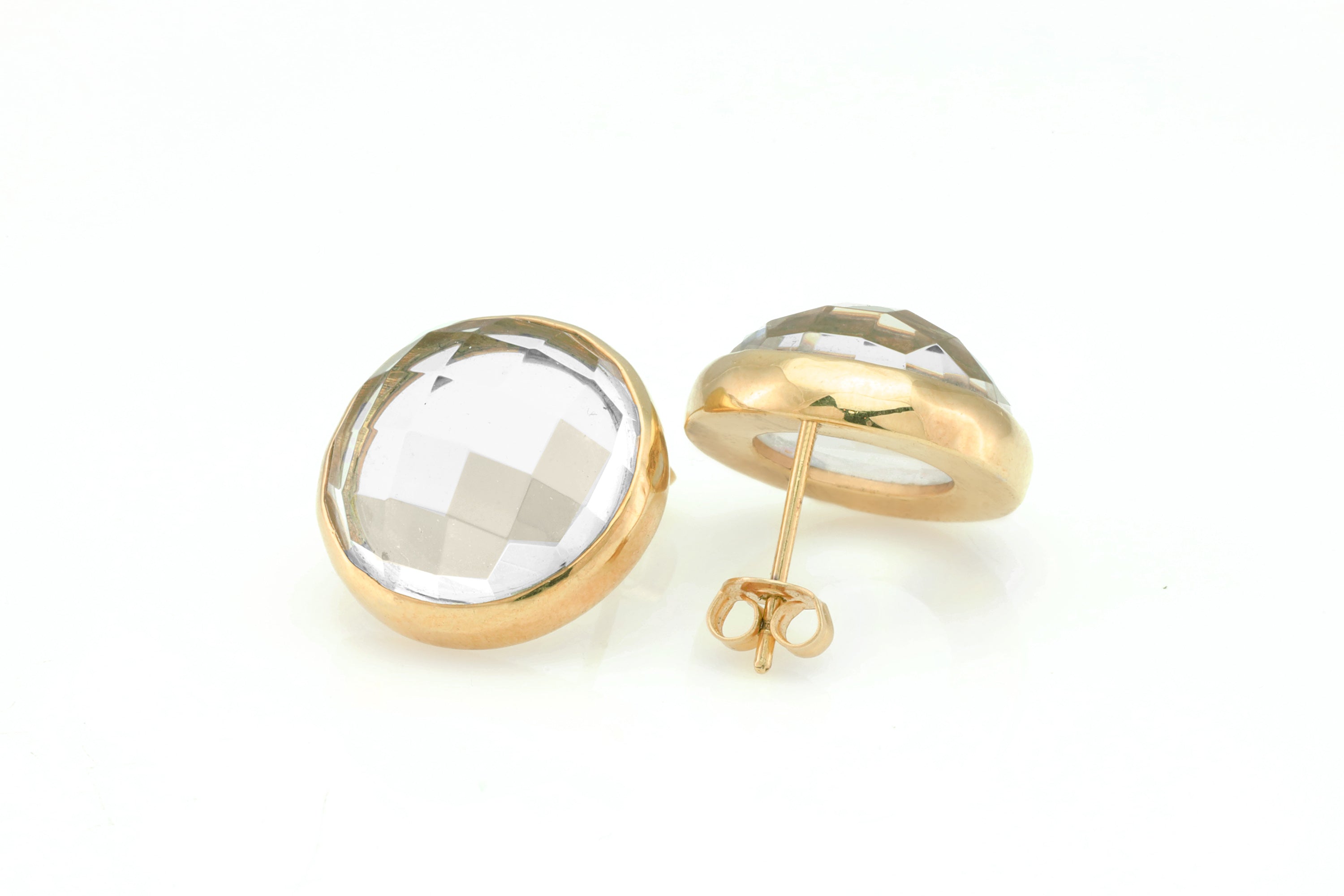 Gold Bezel Set Faceted Crystal Quartz Stud Earrings Earrings Anemone Limited