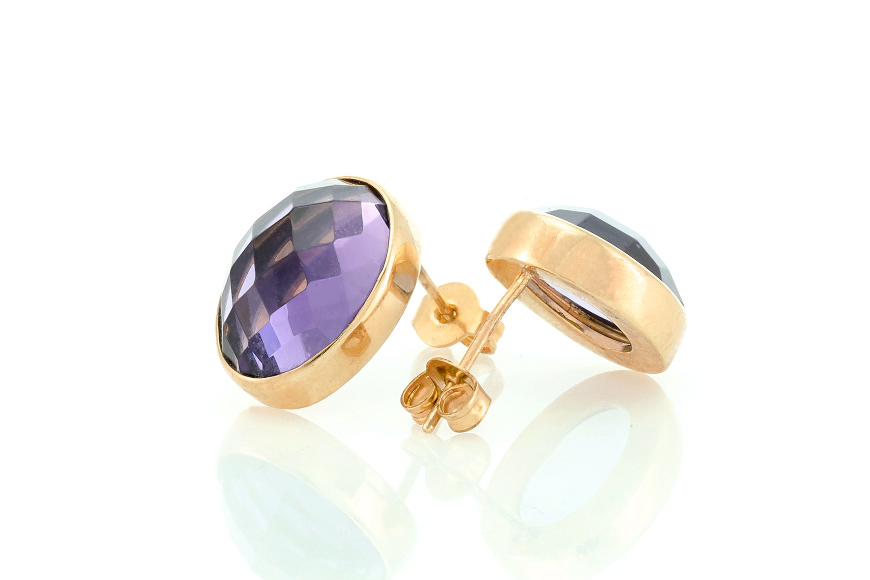 Bezel Set Oval Gemstone Amethyst Gold Earrings Earrings Anemone Limited