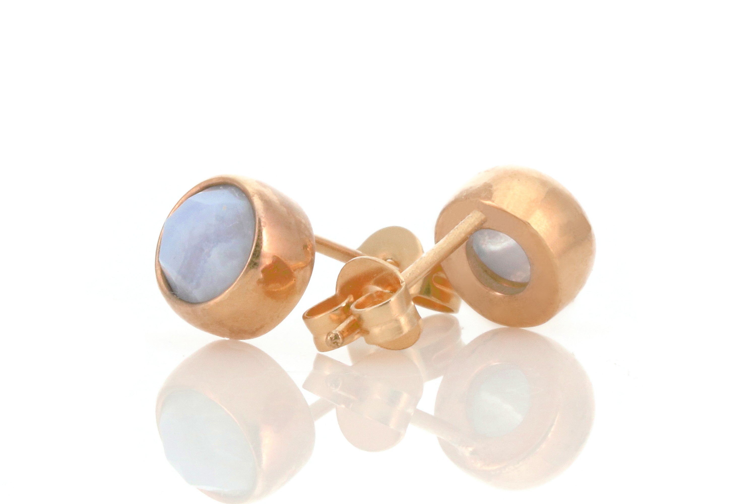 14k Solid Gold Blue Lace Agate Bezel Set Earrings Earrings Anemone Limited