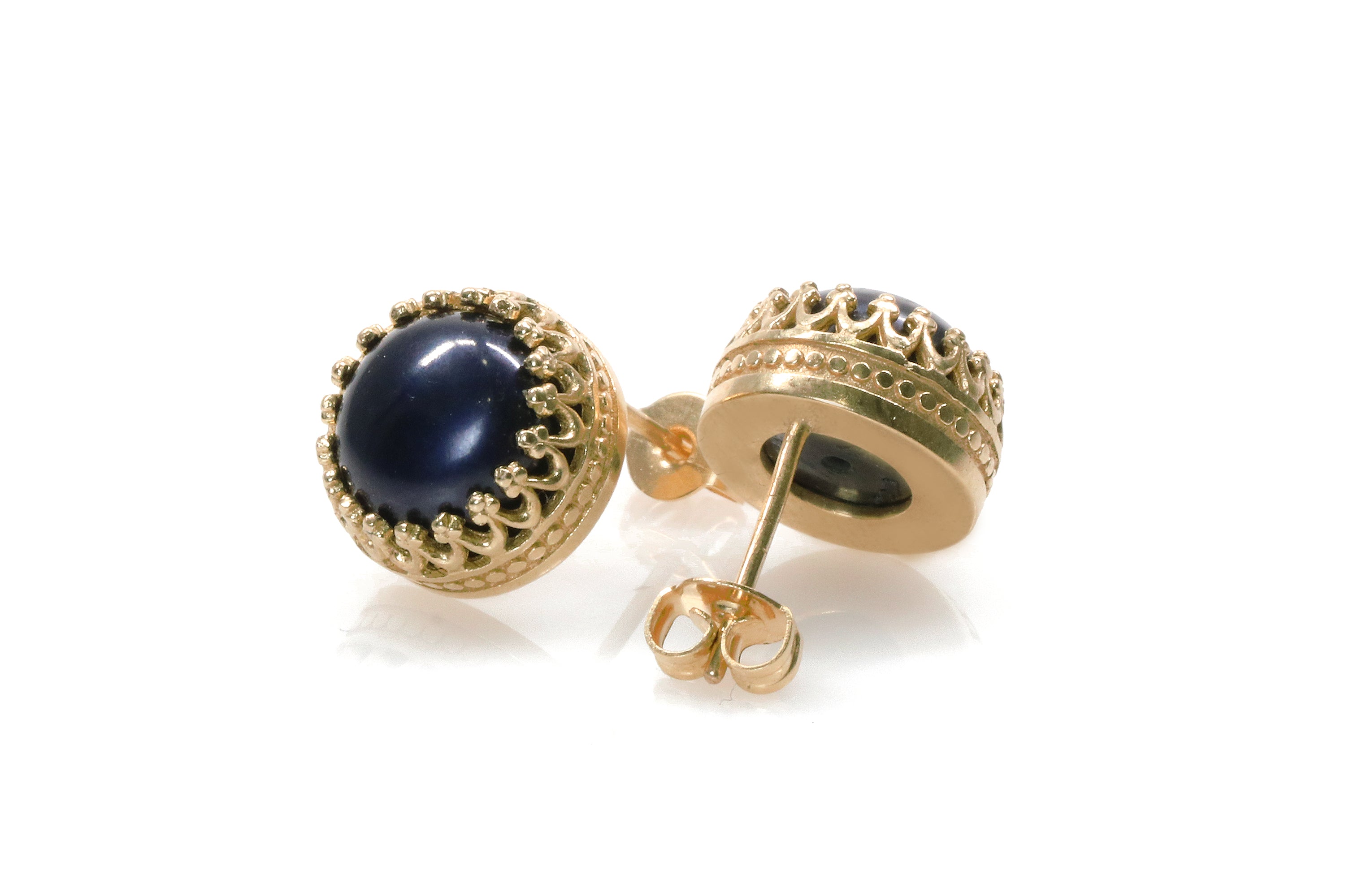 Black Pearl in 14k Gold Studs - Vintage Earrings, Gift Earrings, Everyday Earrings - Handmade Gold Earrings for Women Earrings Anemone Jewelry