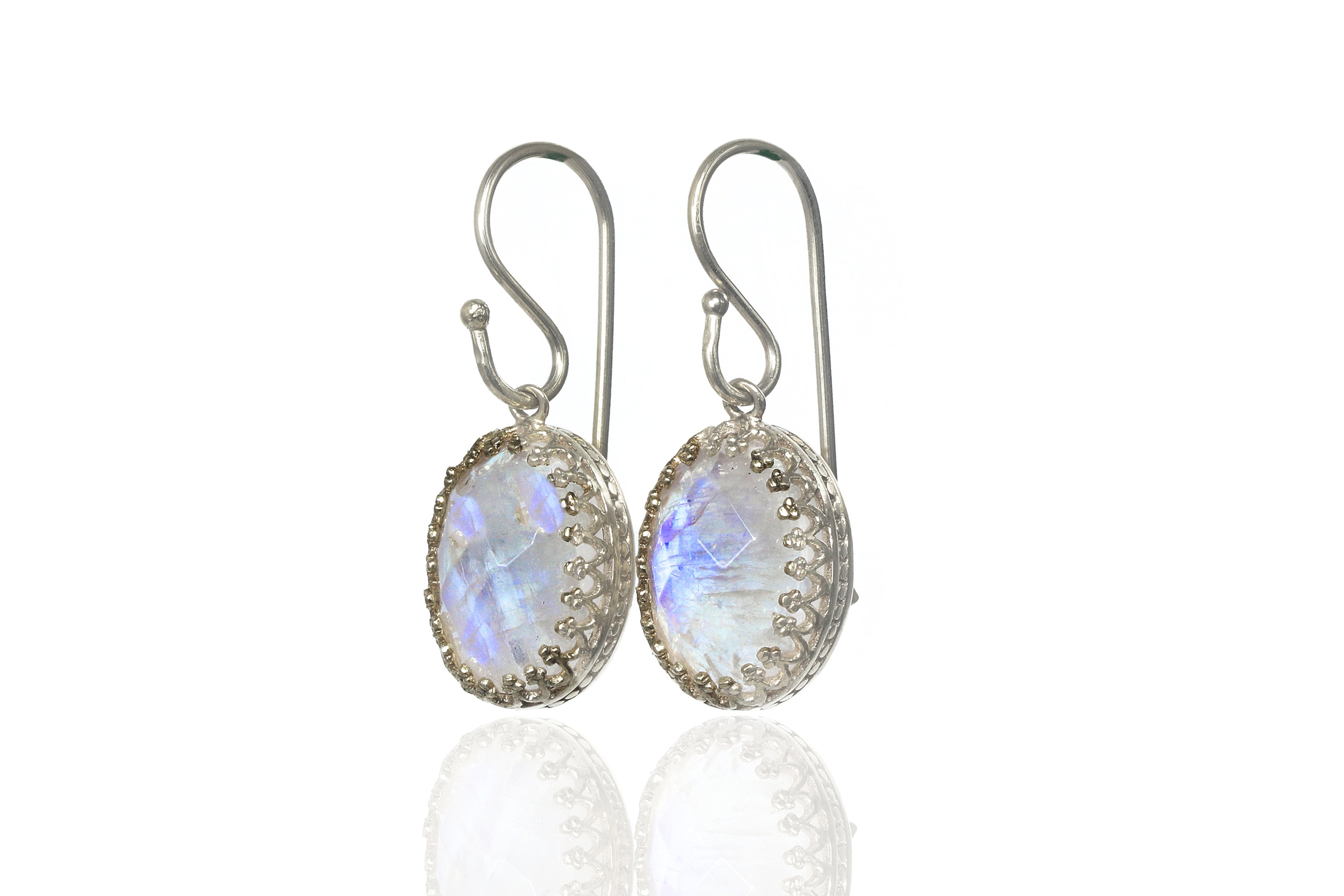 Artisan Dangling Moonstone Earrings in Gold Earrings Anemone Jewelry