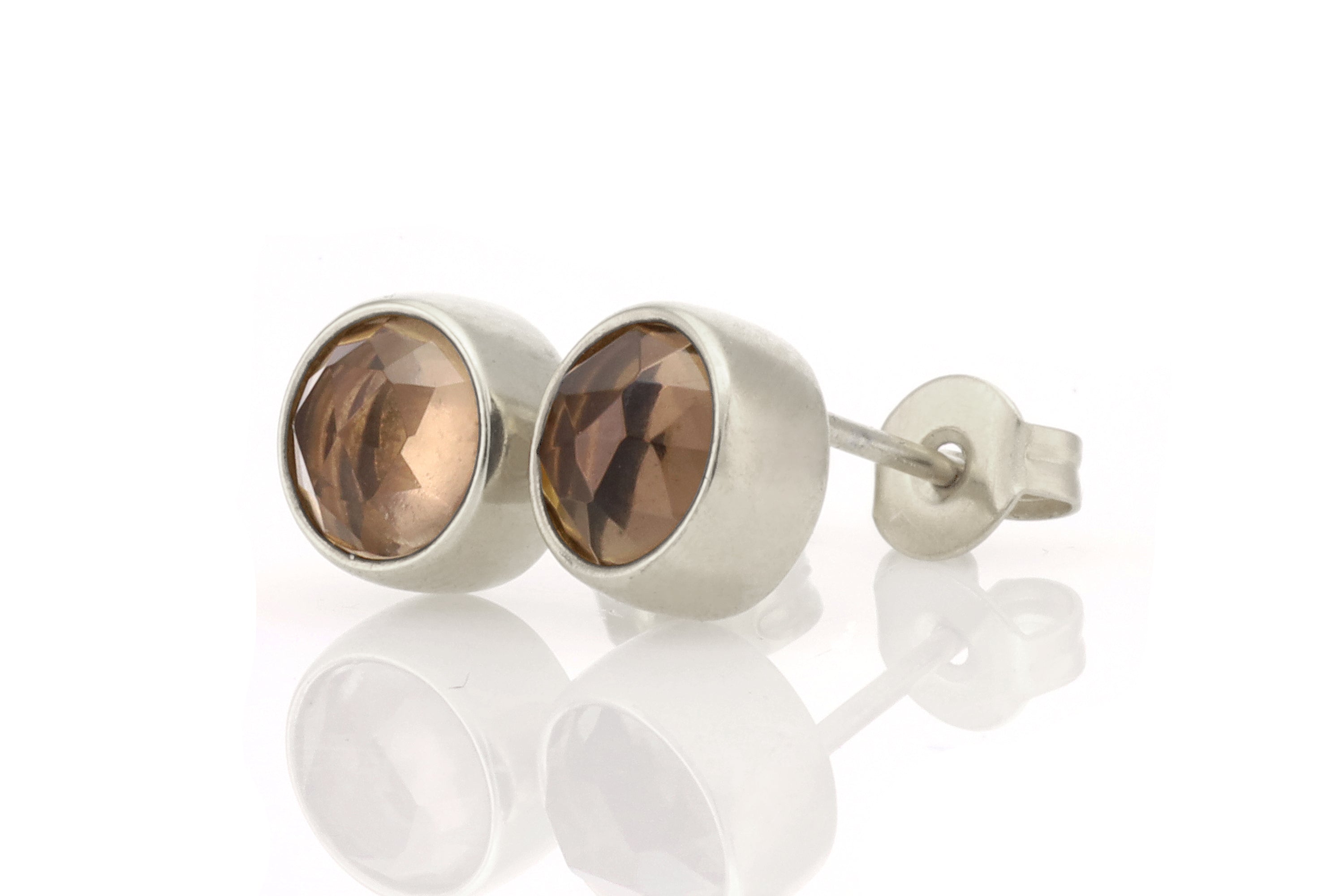 Delicate Smoky Quartz Bezel Set Gold Round Earrings Earrings Anemone Limited